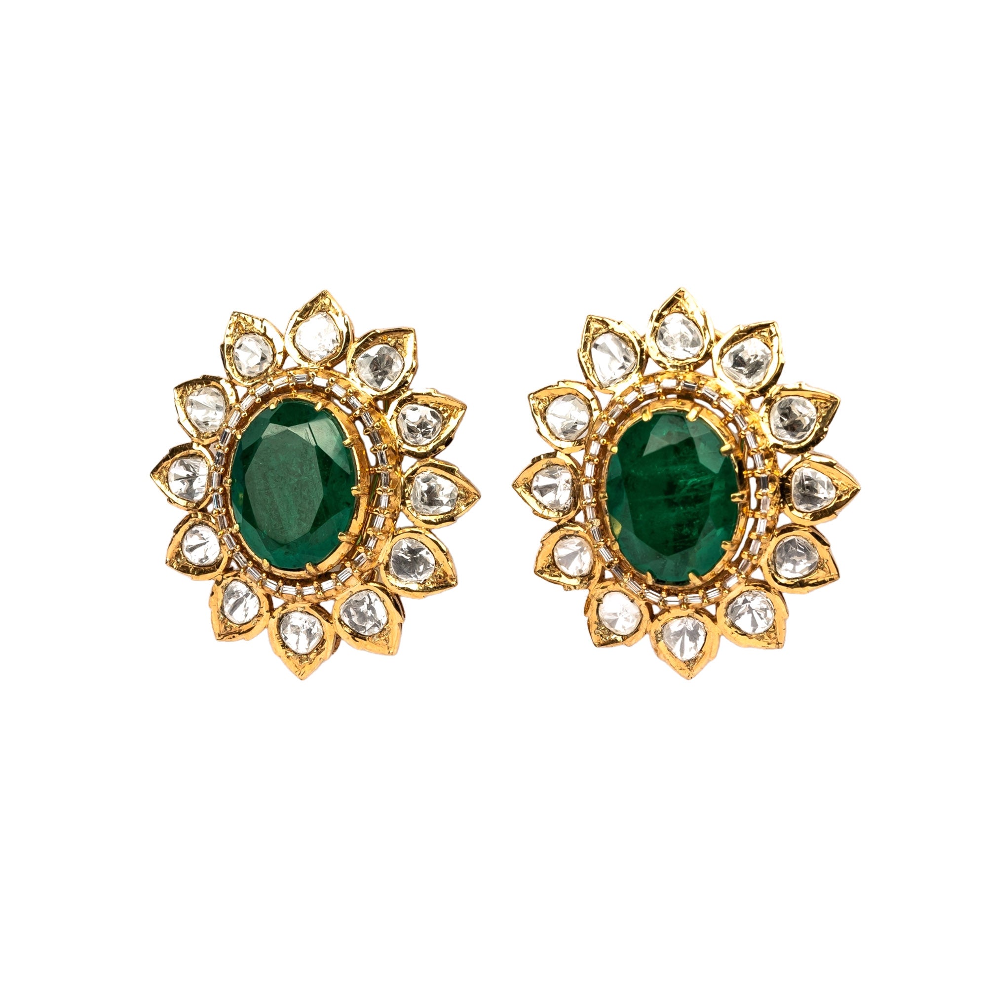 Emerald Polki Stud Earrings