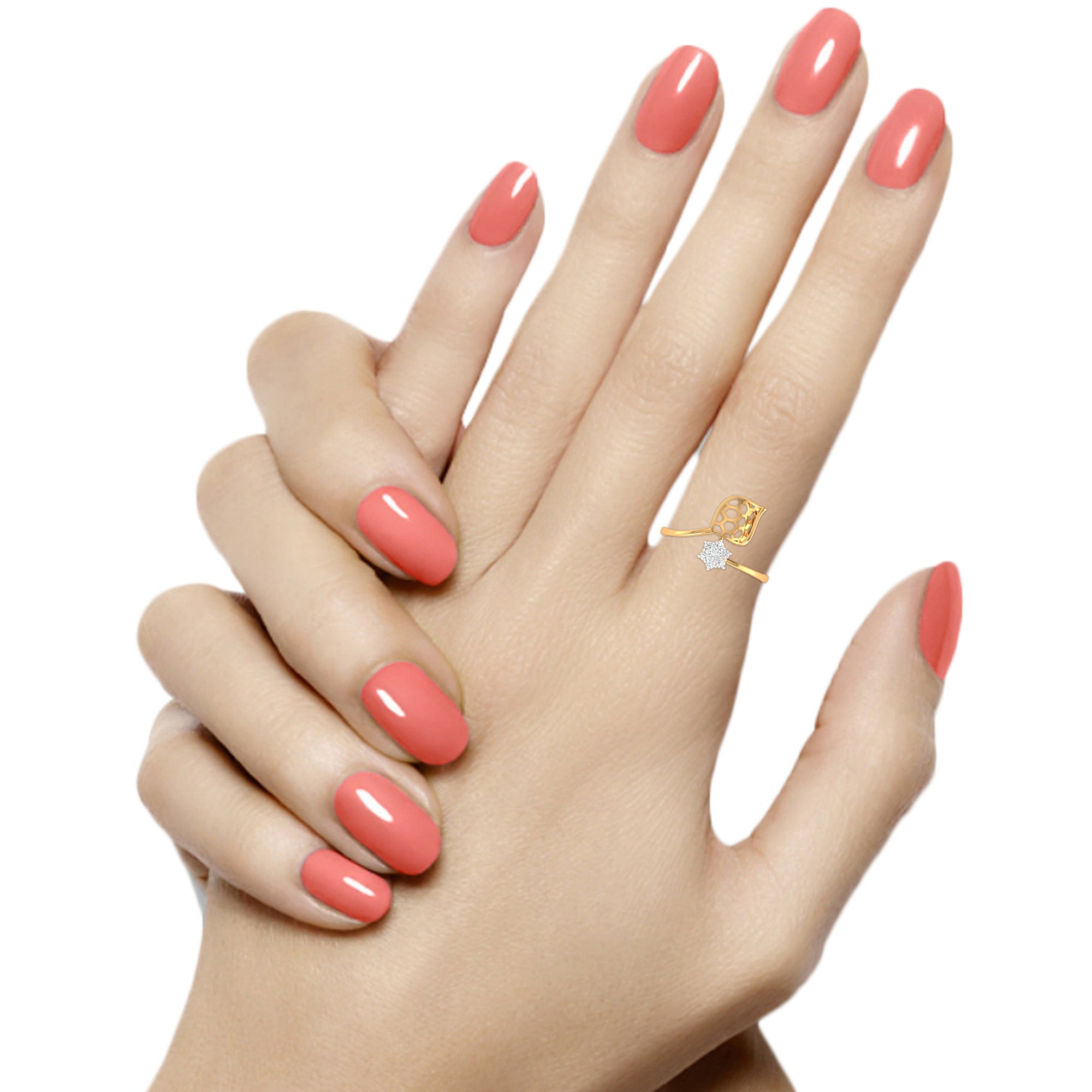 Elegant Leaf Design Honeycomb Ring