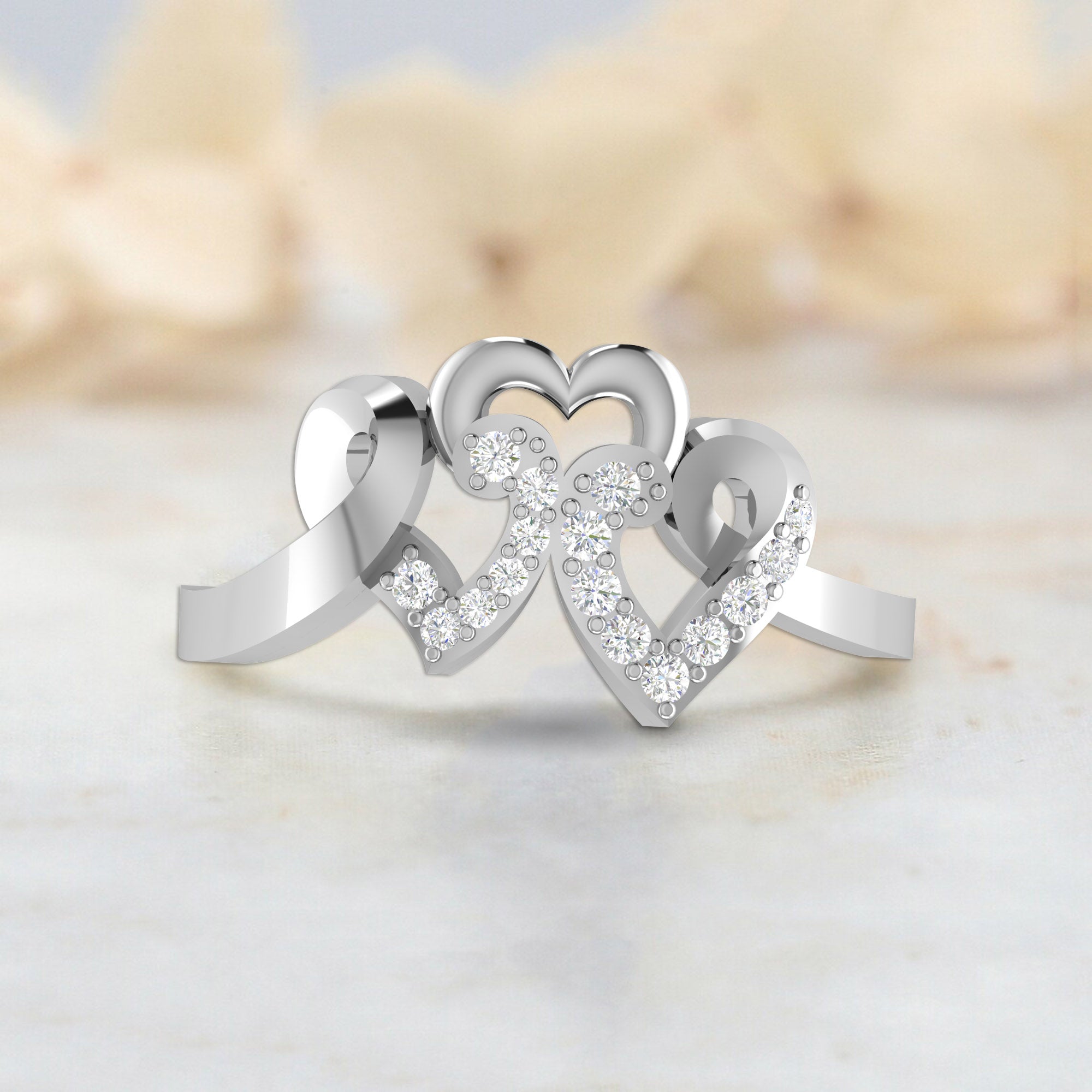 Triple Heart White Gold Silver Adjustable Stylish Ring For Women