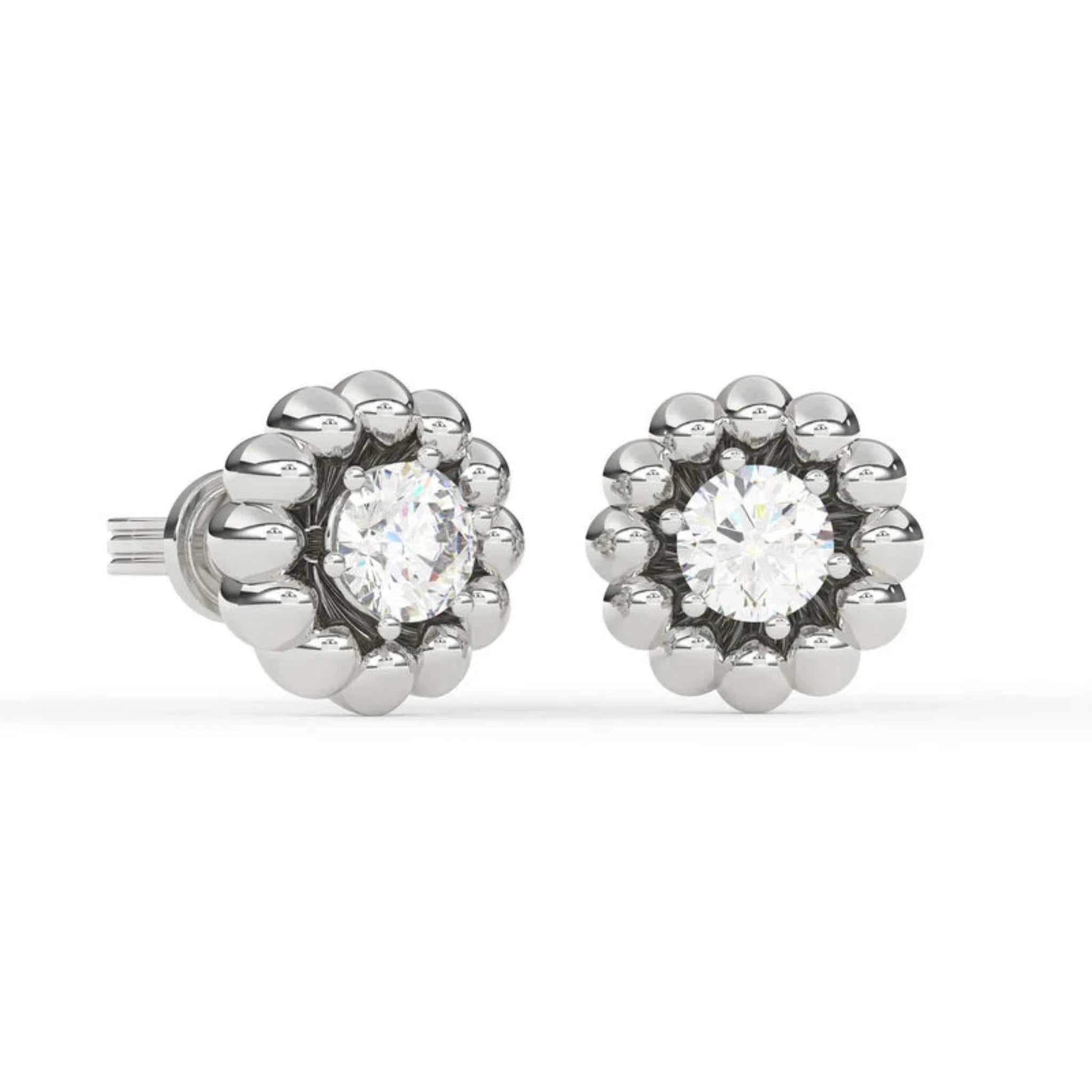 White Gold Adjustable Silver Diamond Flower Shaped Stud Earring For Woman