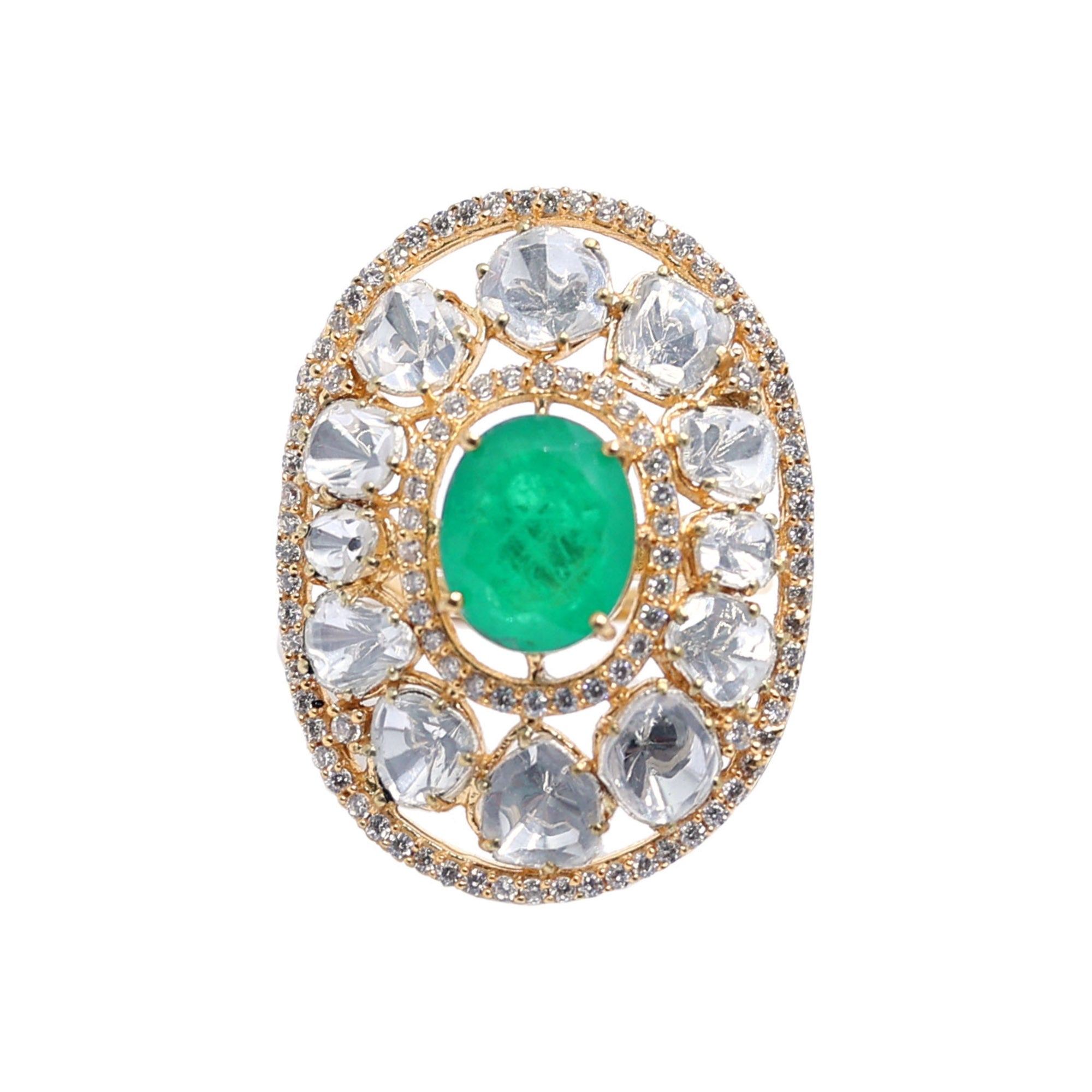 Oval Polki Emerald Cocktail Ring