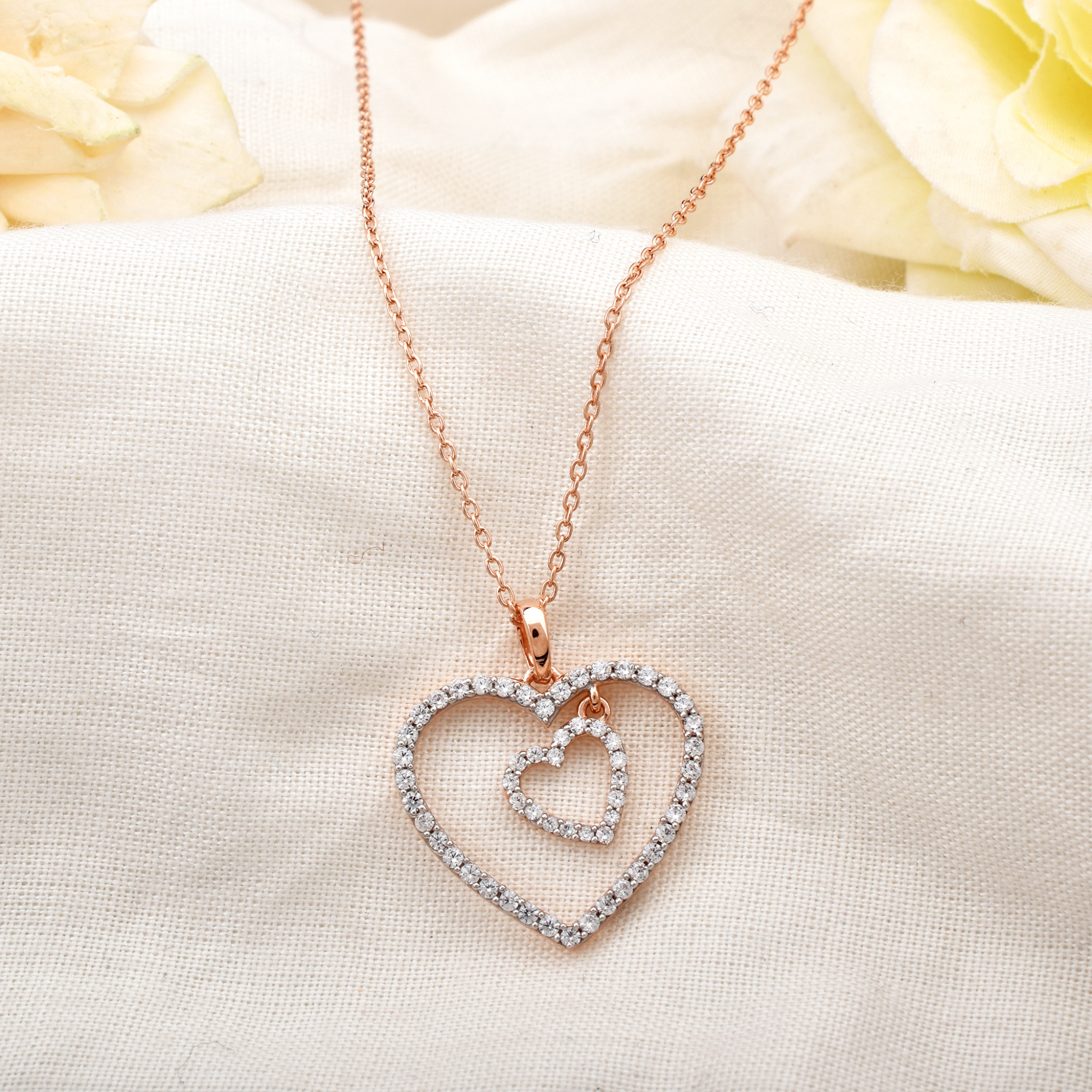 Silver Modern Adjustable Double Heart Rose Gold Pendant For Women