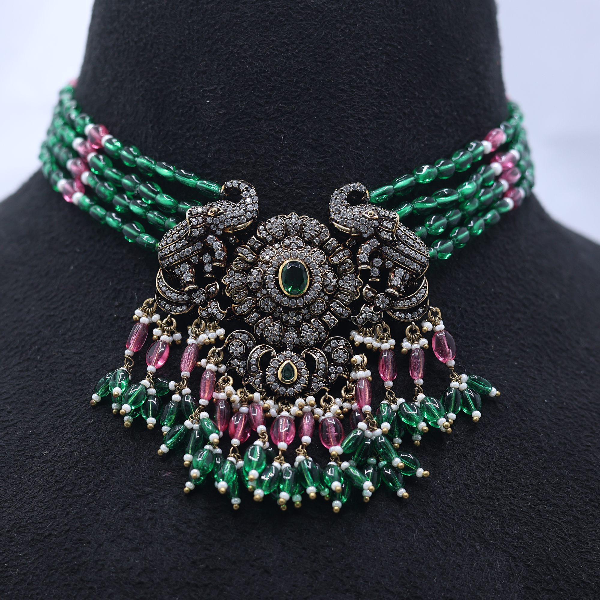 Vintage Maharani Emerald Elephant Necklace
