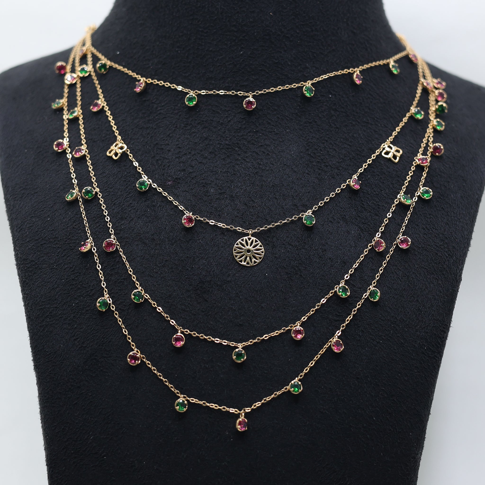 Multi Layered Gemstone Gold Necklace