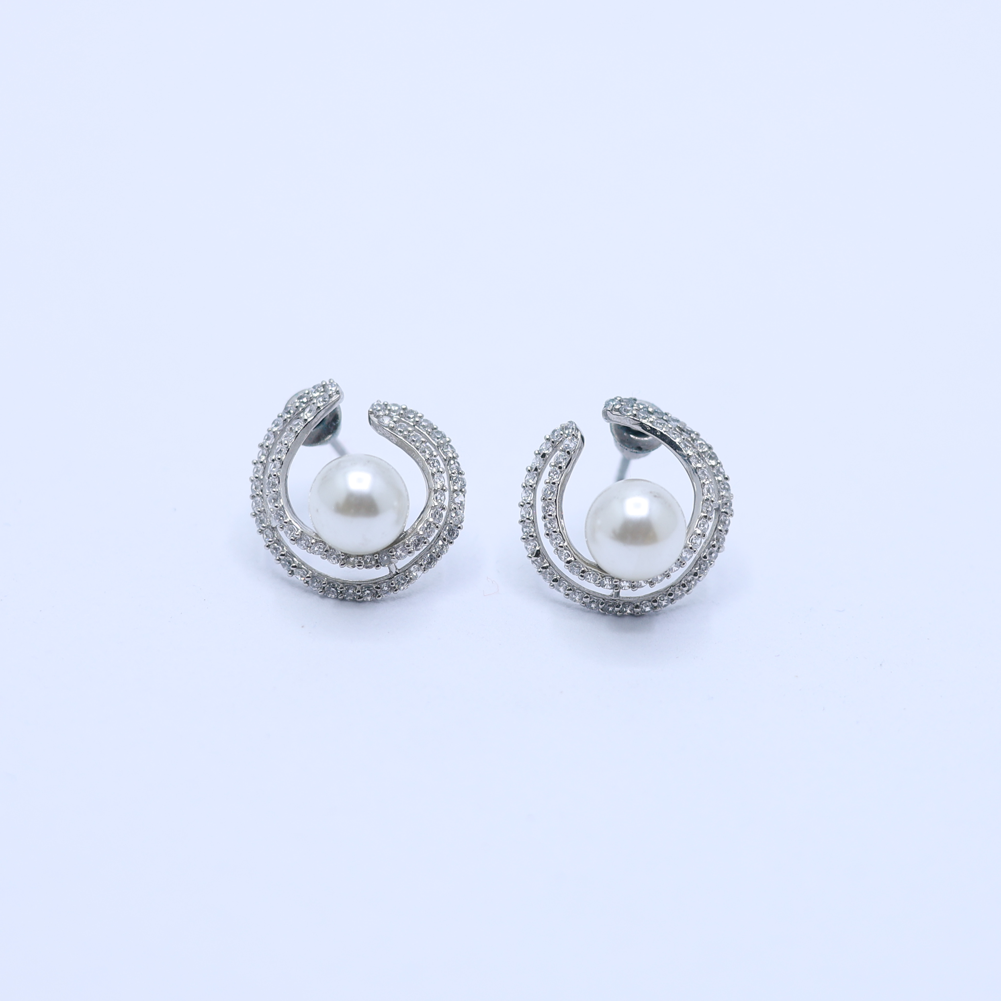 Silver Pearl Stud Earrings