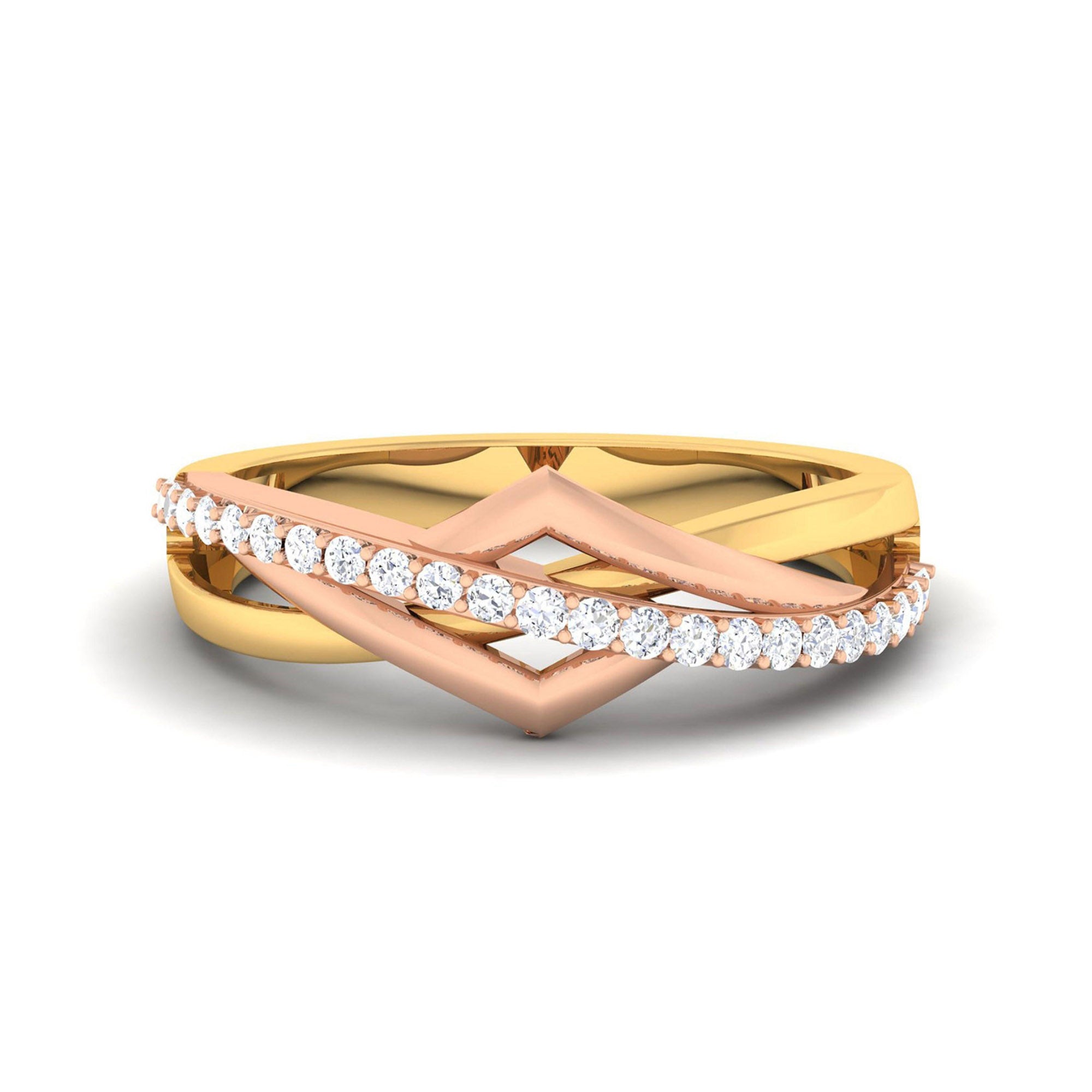 Two Tone Diamond Crossover Ring