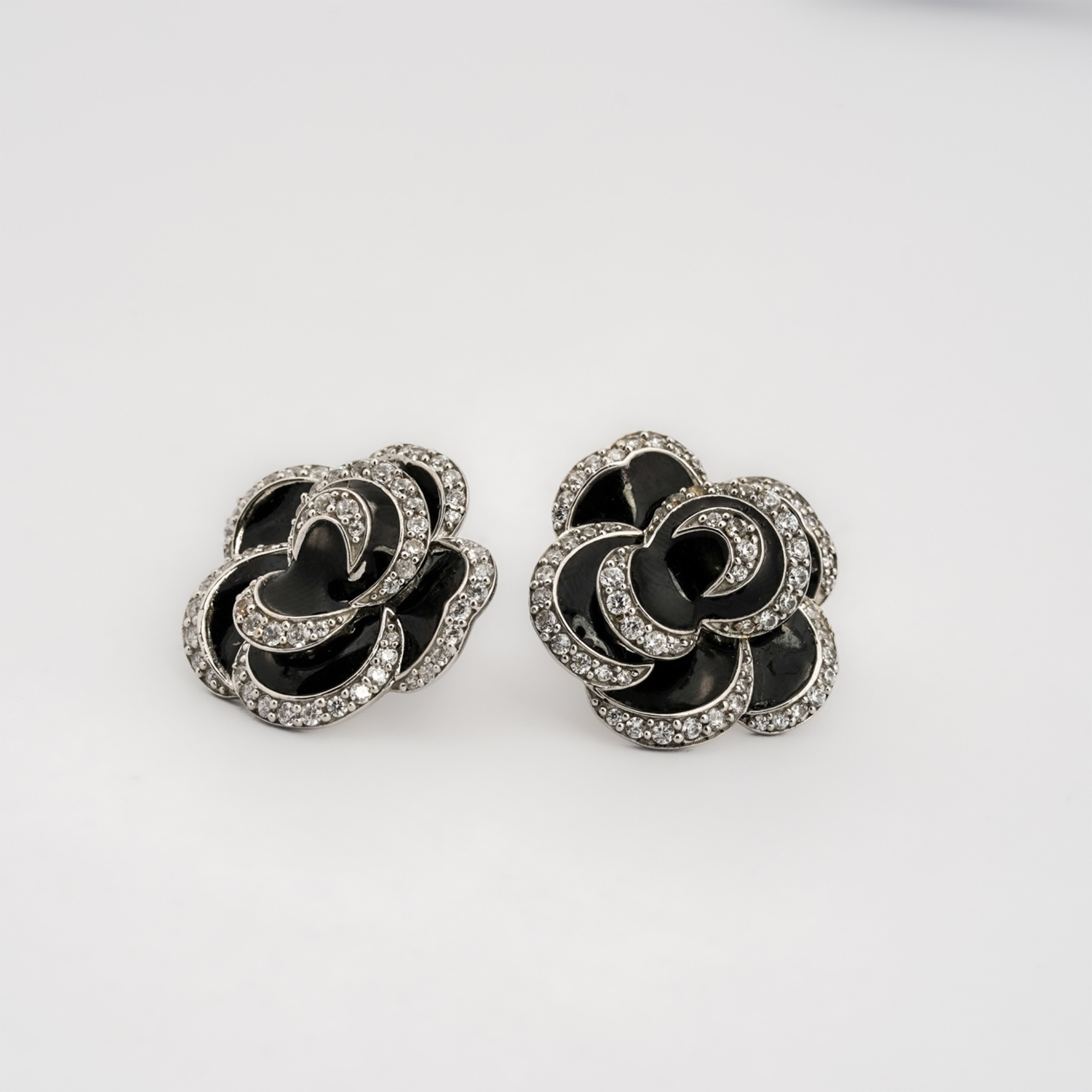 Black Enamel Rose Earrings