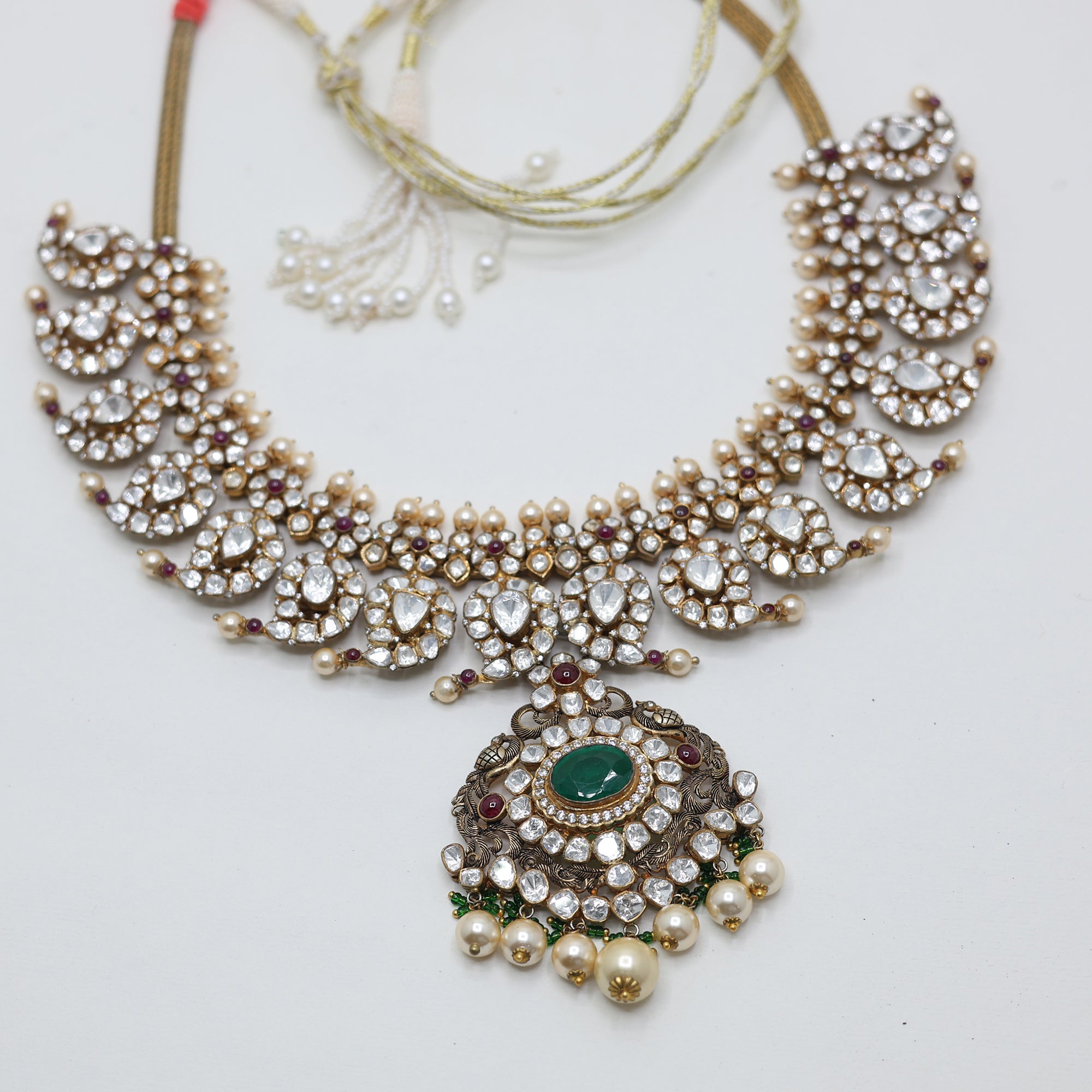 Antique Gold Plated Mango Polki Necklace