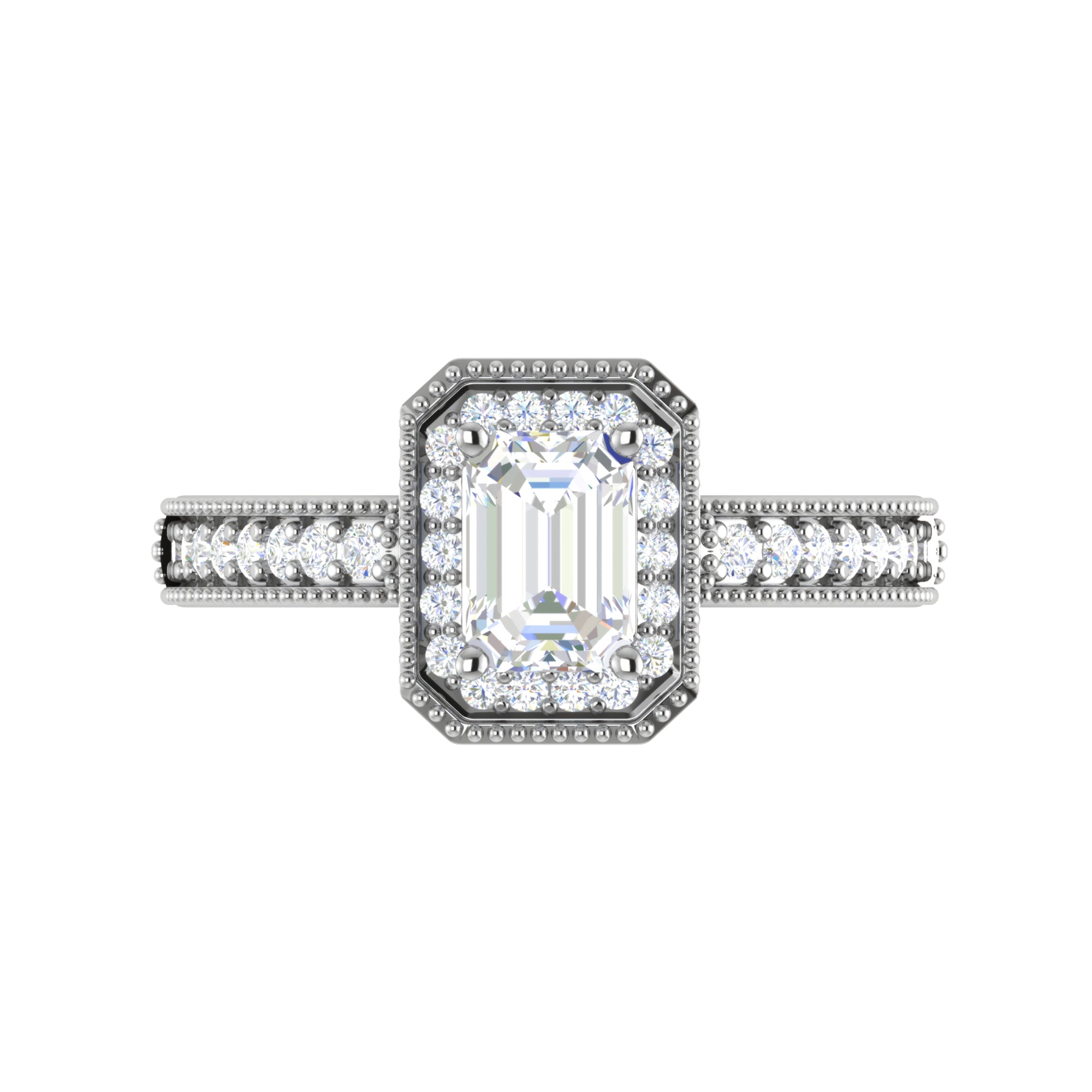 Milgrain Emerald Cut Halo Ring