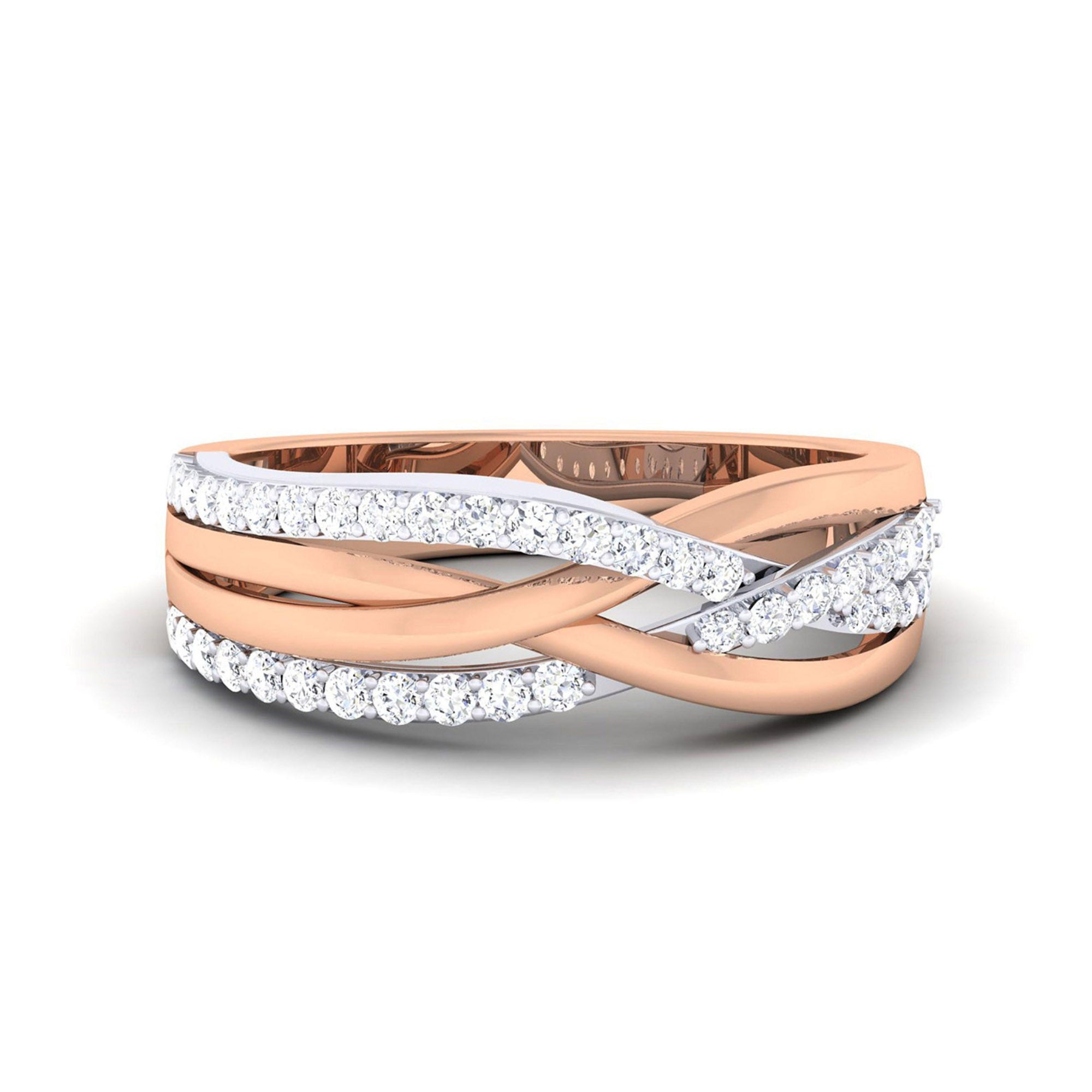 Overlapping Band Ring with Diamonds