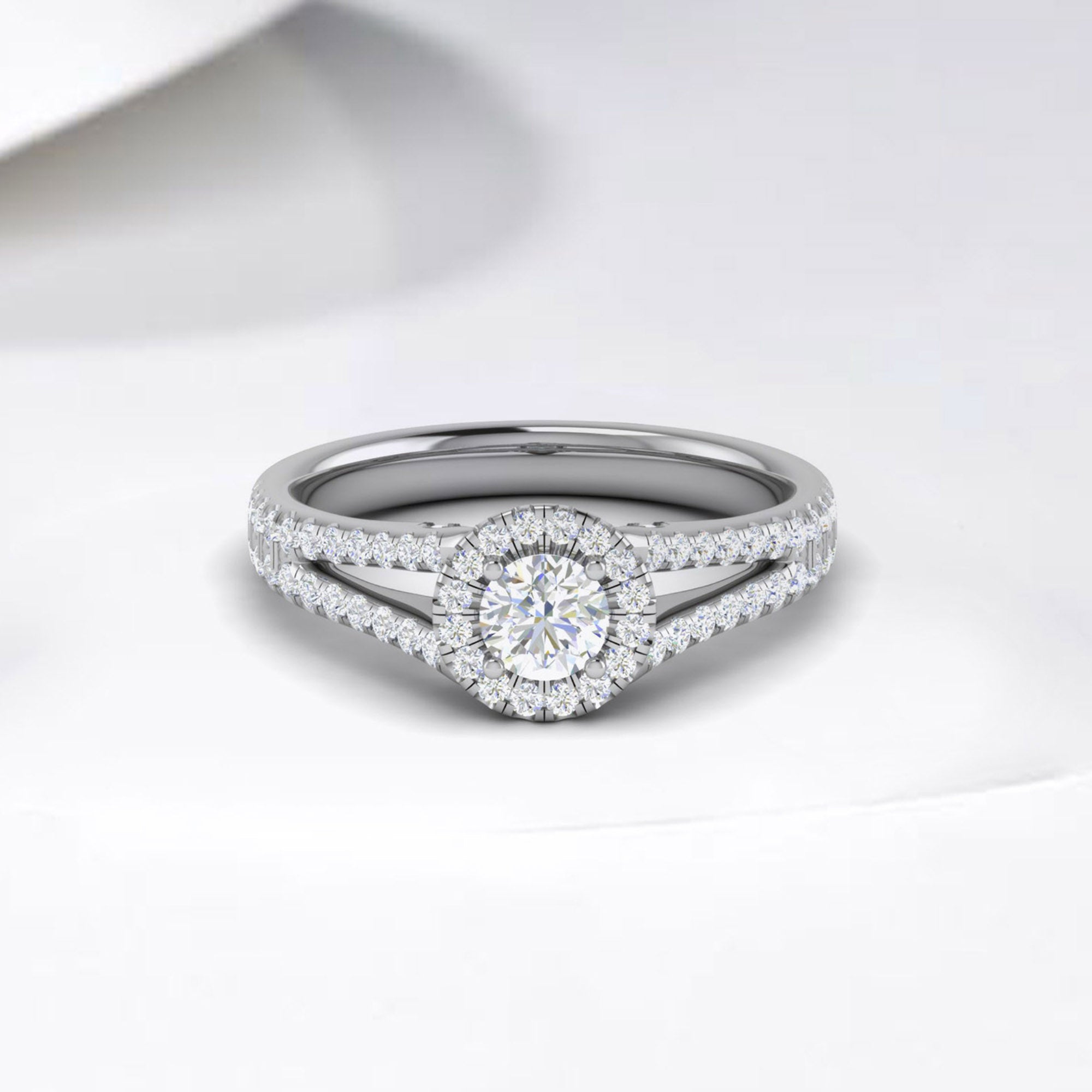 Split Shank Halo Engagement Ring