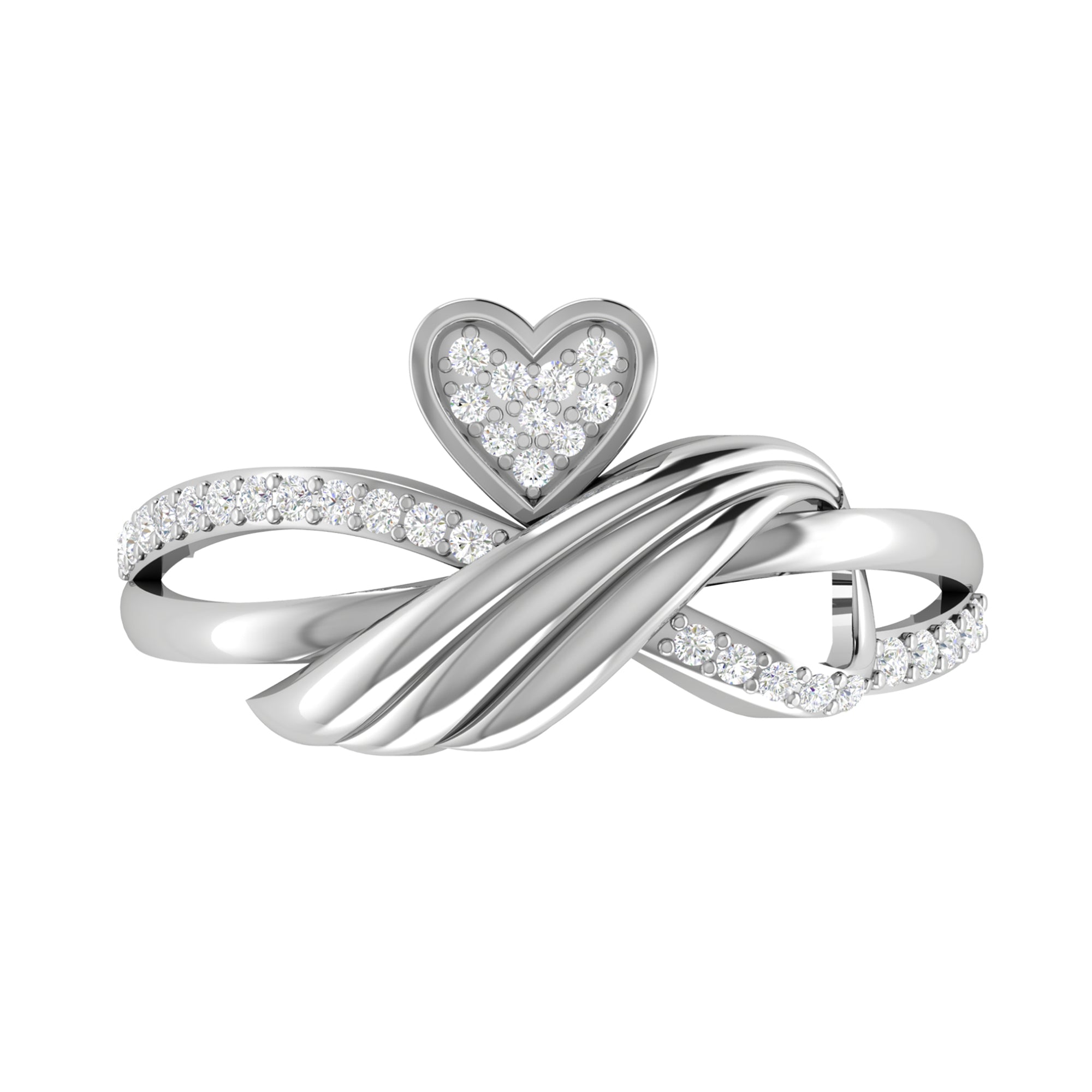 Sterling Silver Crossover Heart Ring