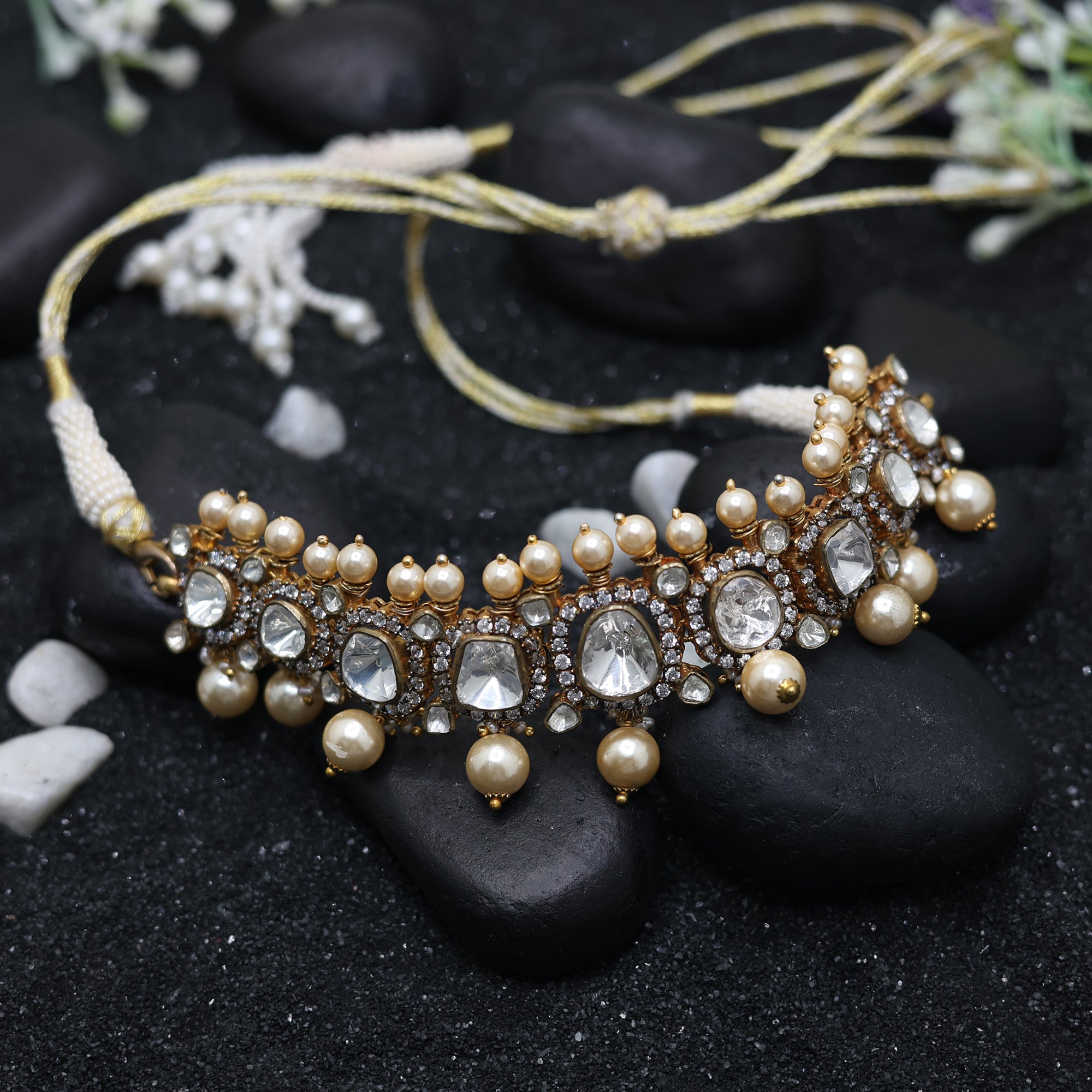Elegant Polki Pearl Choker Necklace