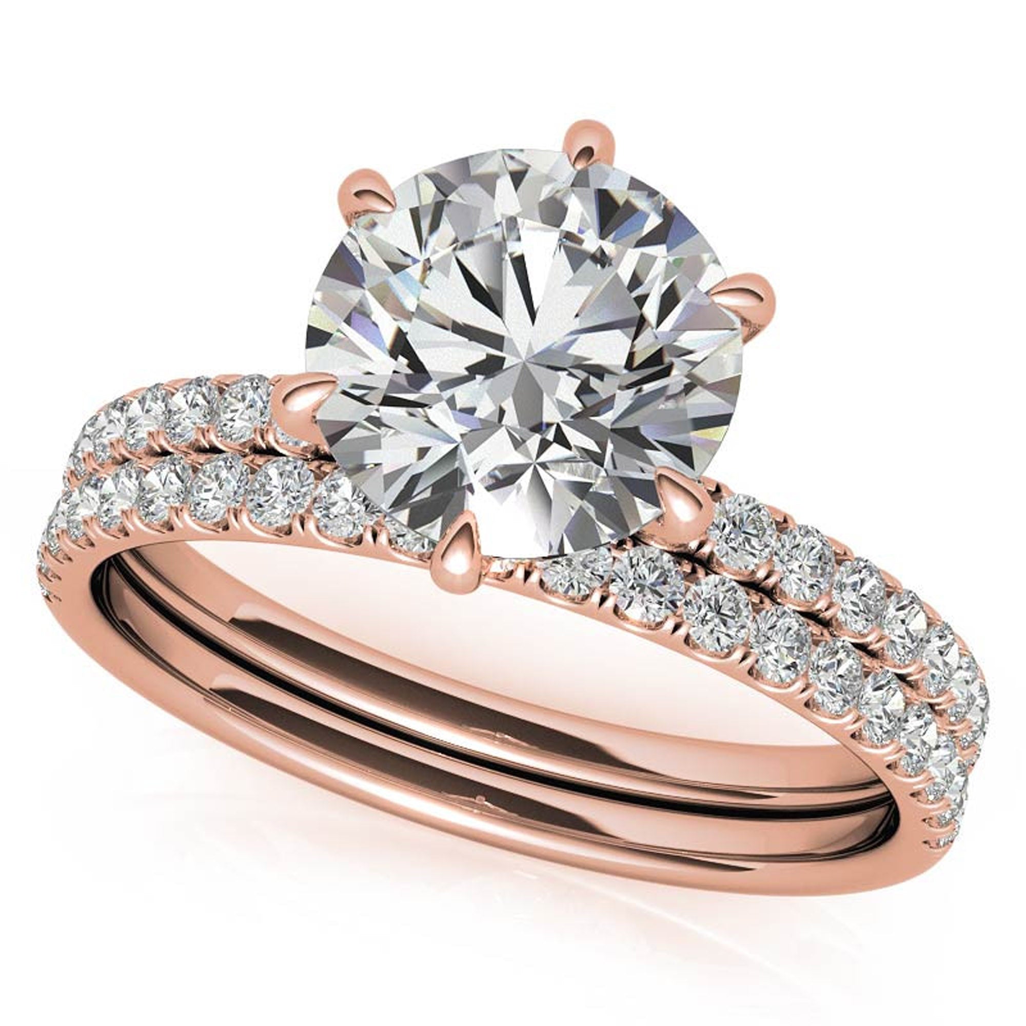 Rose Gold Stackable Ring Set with Halo Design