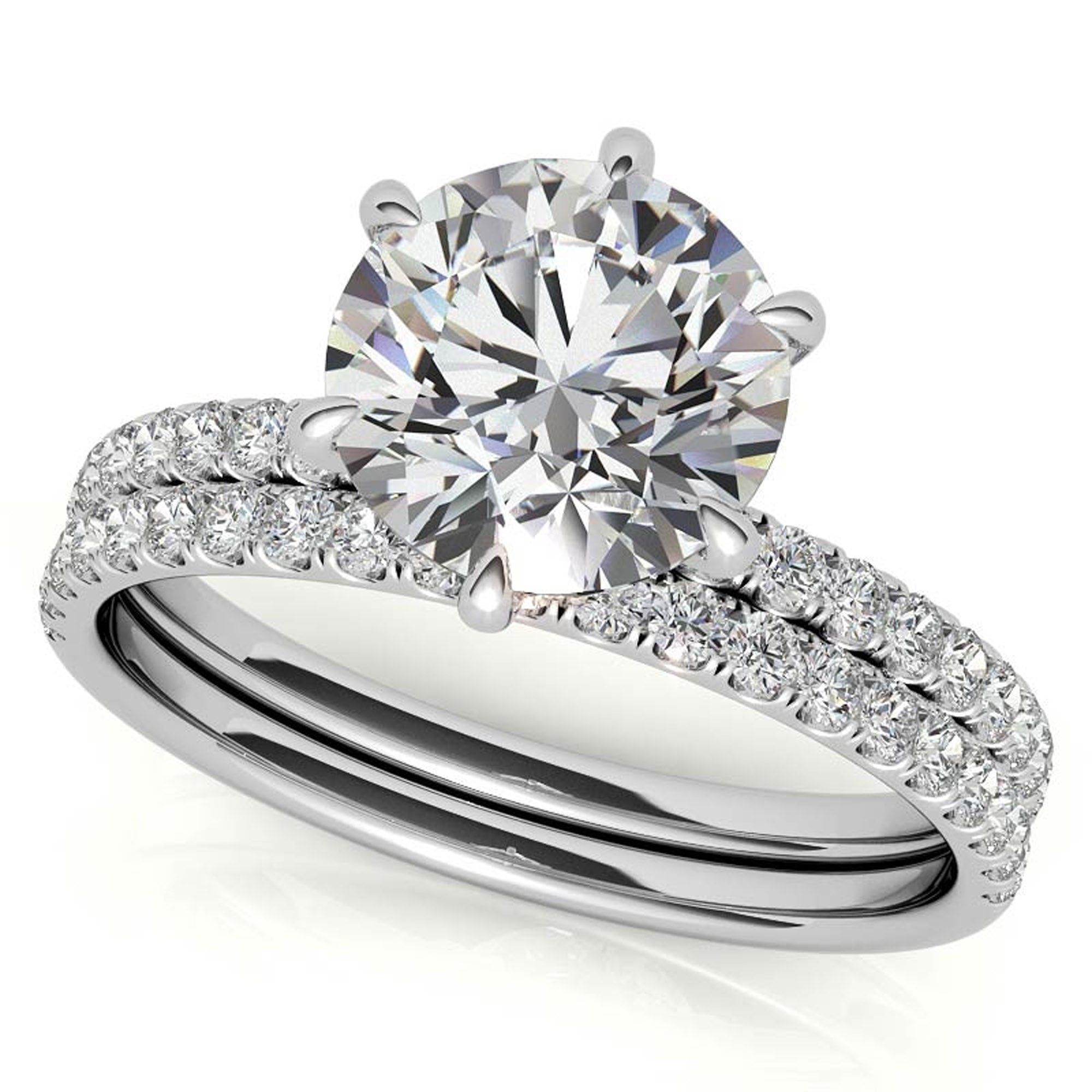 White Gold Stackable Ring Set with Halo Design