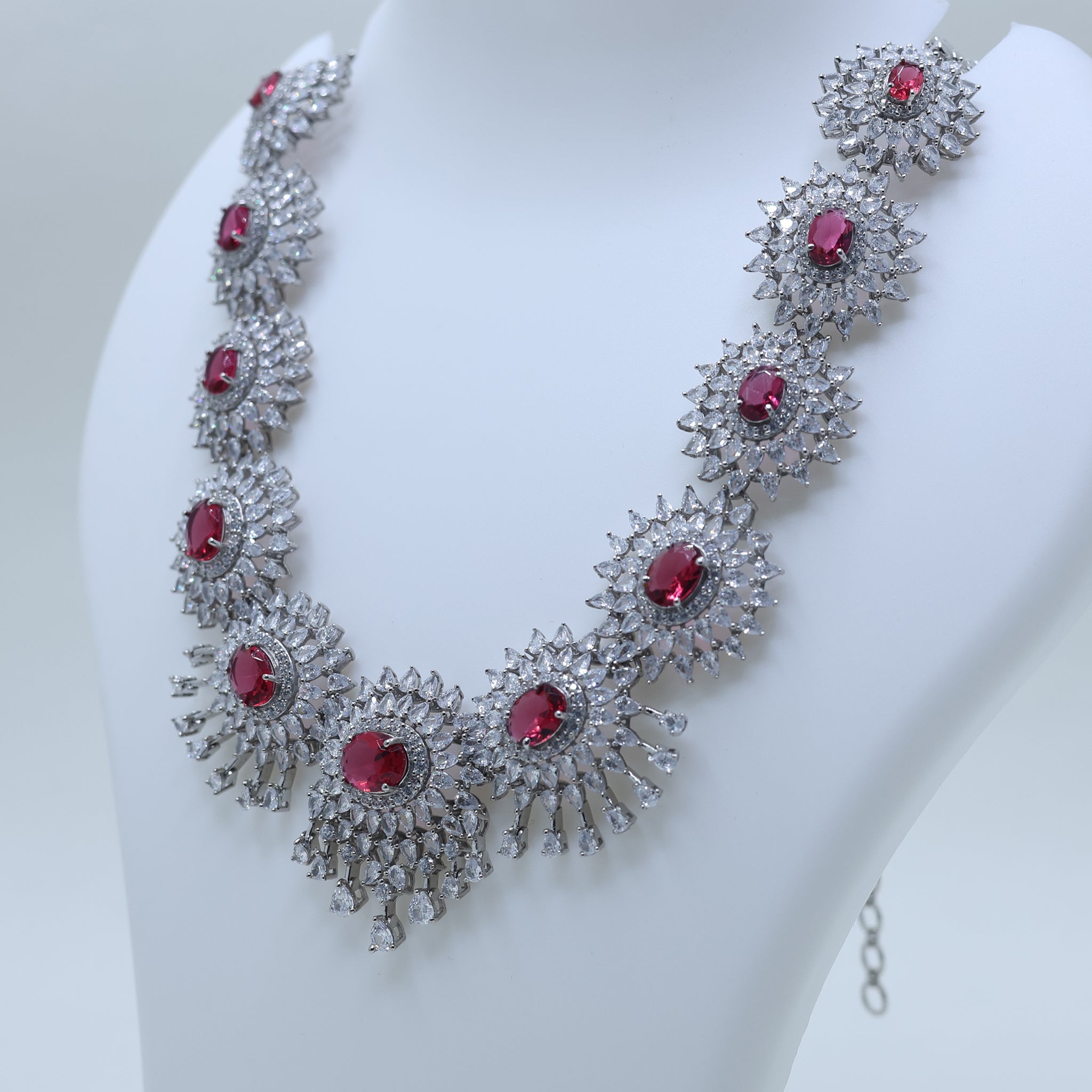 Ruby American Diamond Bridal Necklace