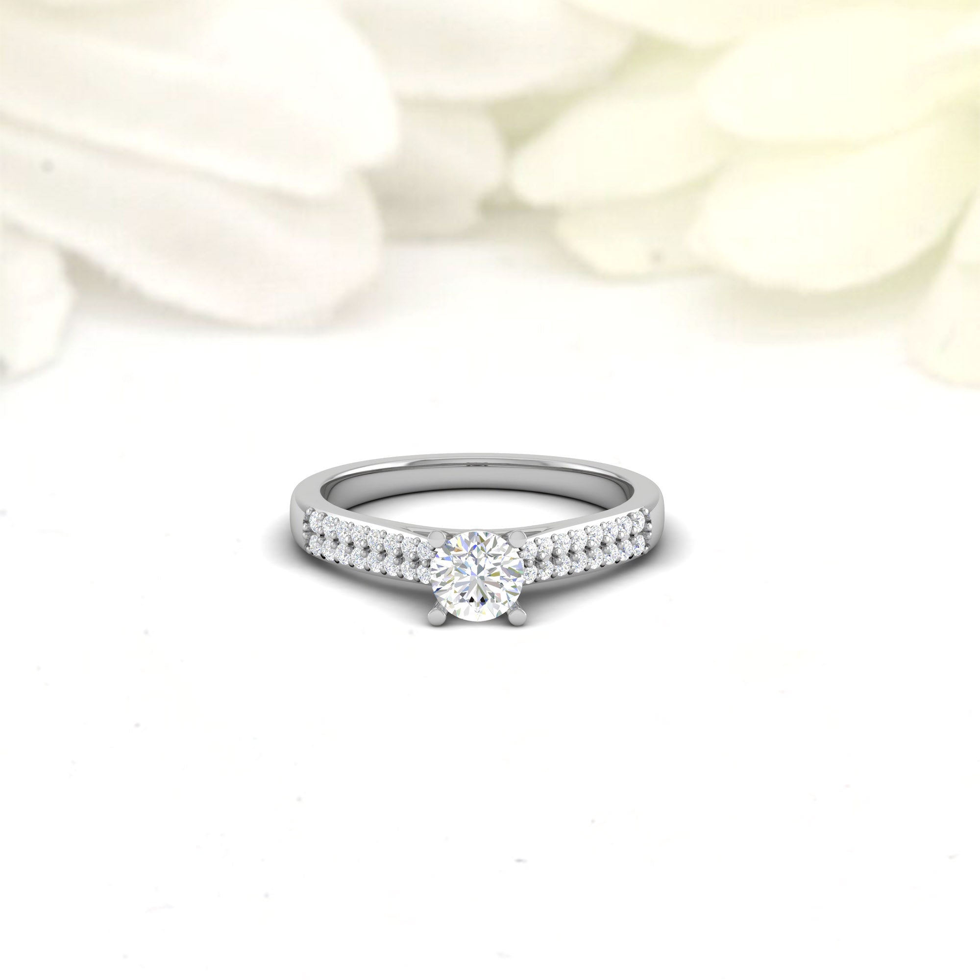 White Gold Adjustable Silver Thin Pave Solitaire Diamond Ring For Woman