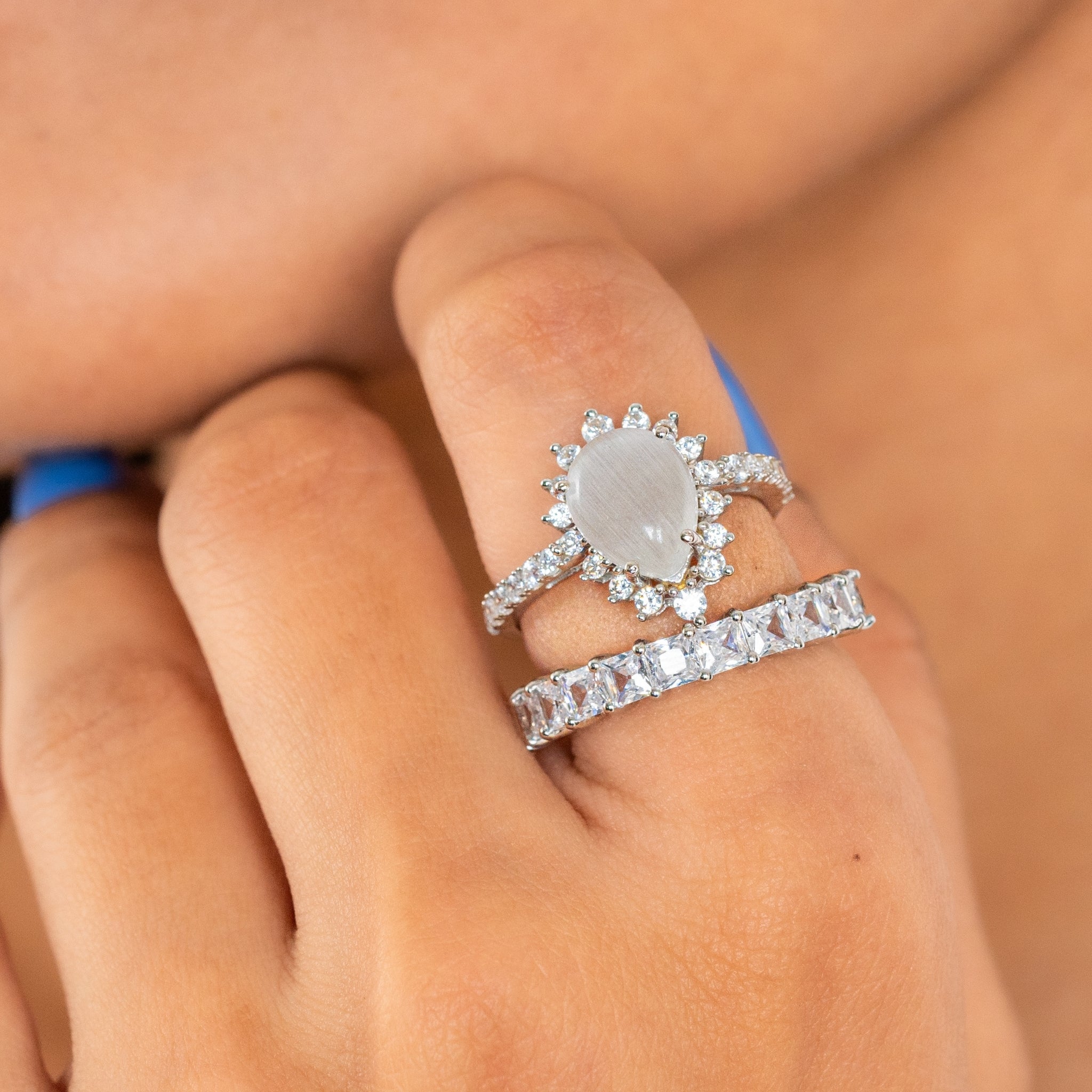 Moon Stone Stackable Ring Set