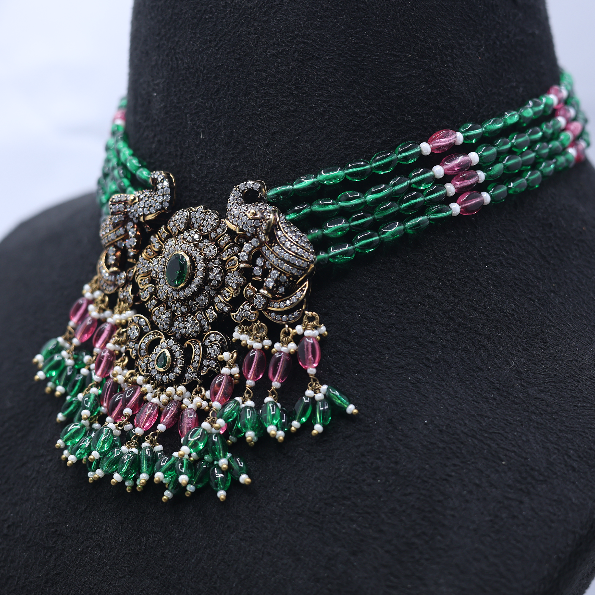 Vintage Maharani Emerald Elephant Necklace
