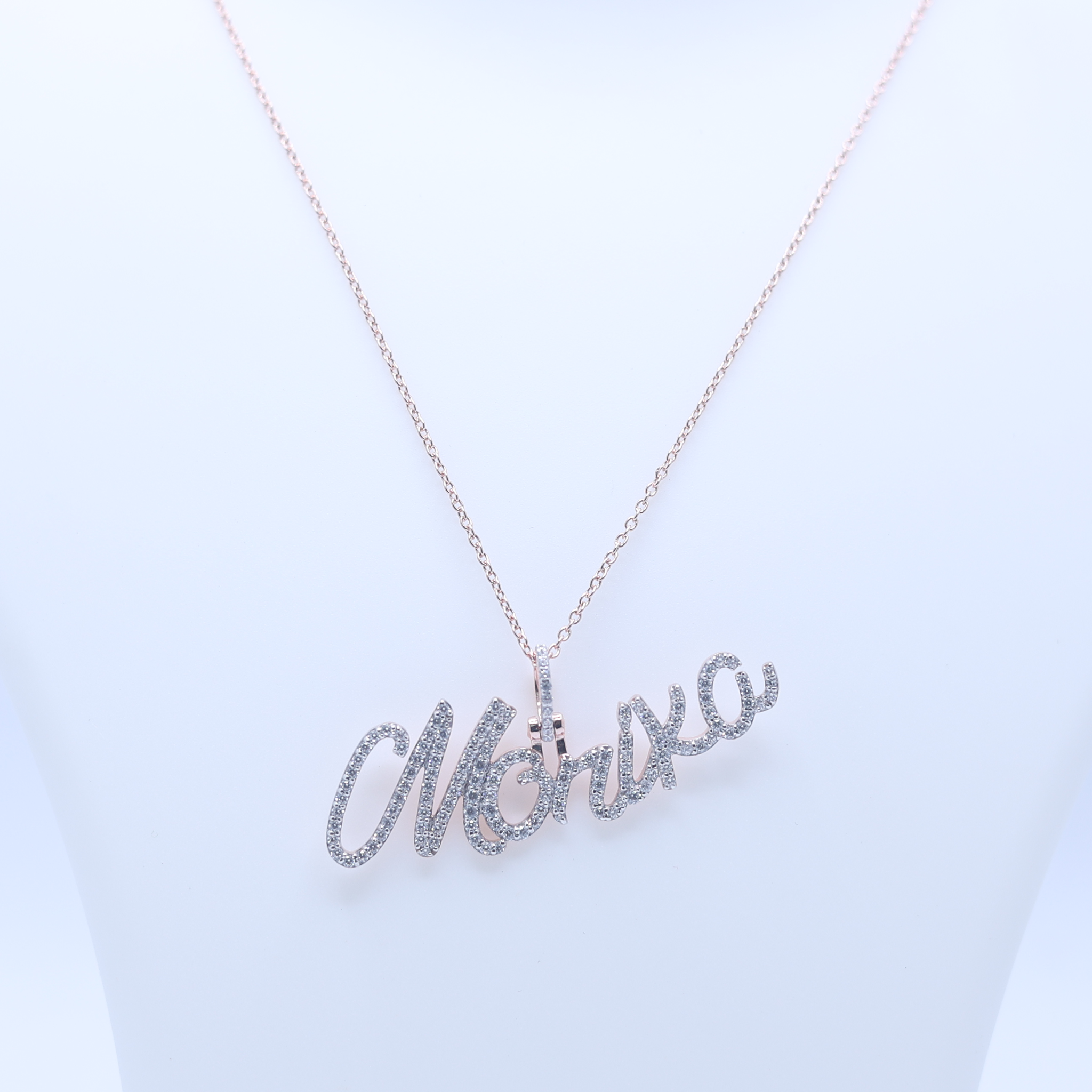 Yellow Gold Adjustable Silver White Stone Name Script Pendant For Woman