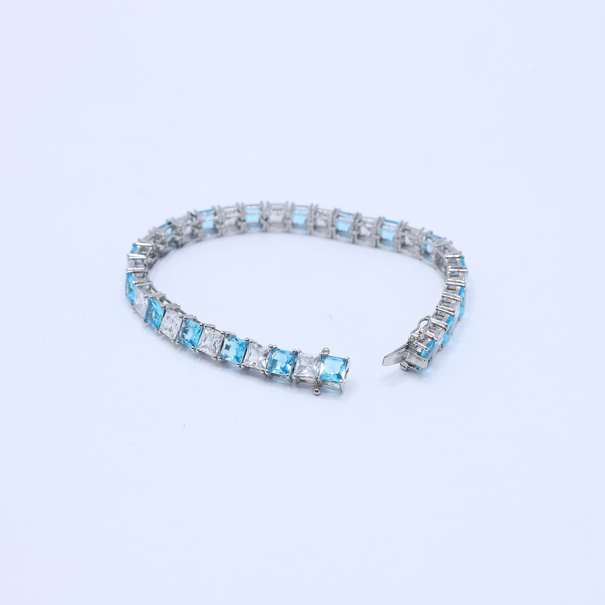 Princess Cut Tennis Aquamarine Diamond Bracelet