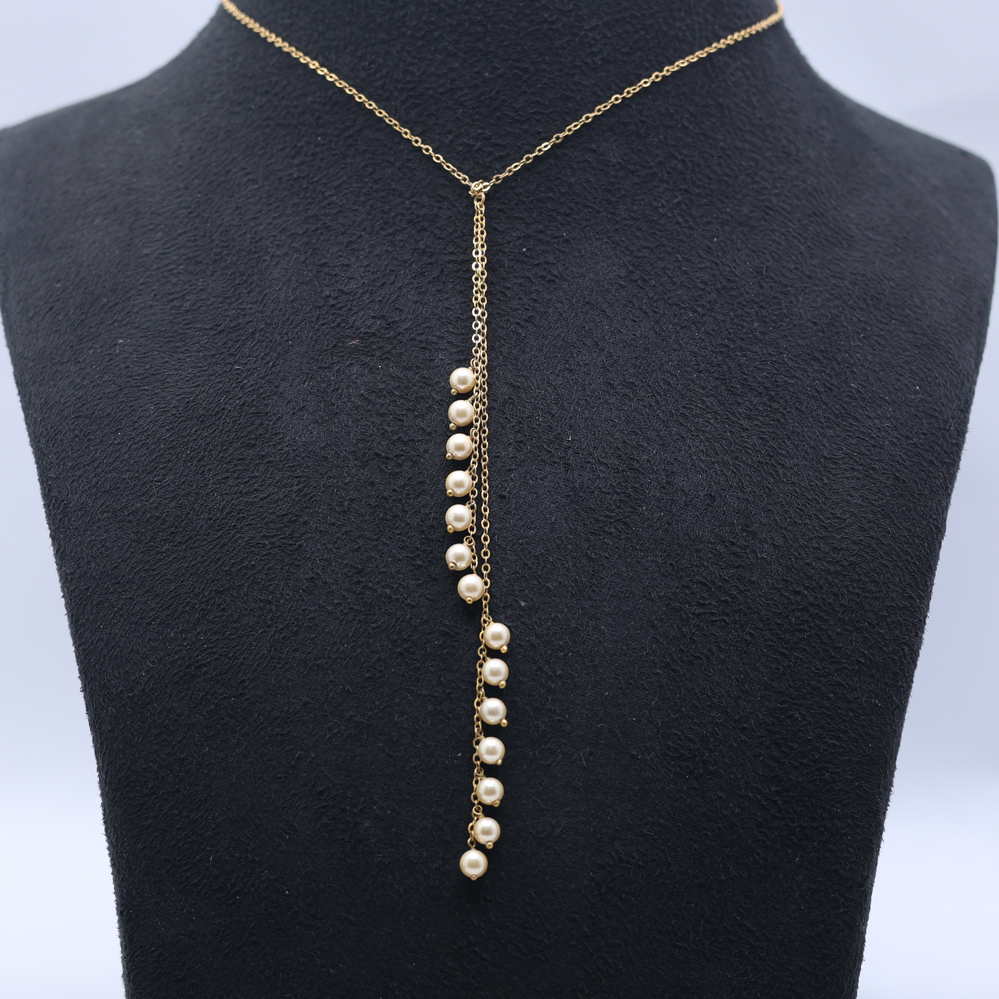 Delicate Pearl Drop Lariat Necklace