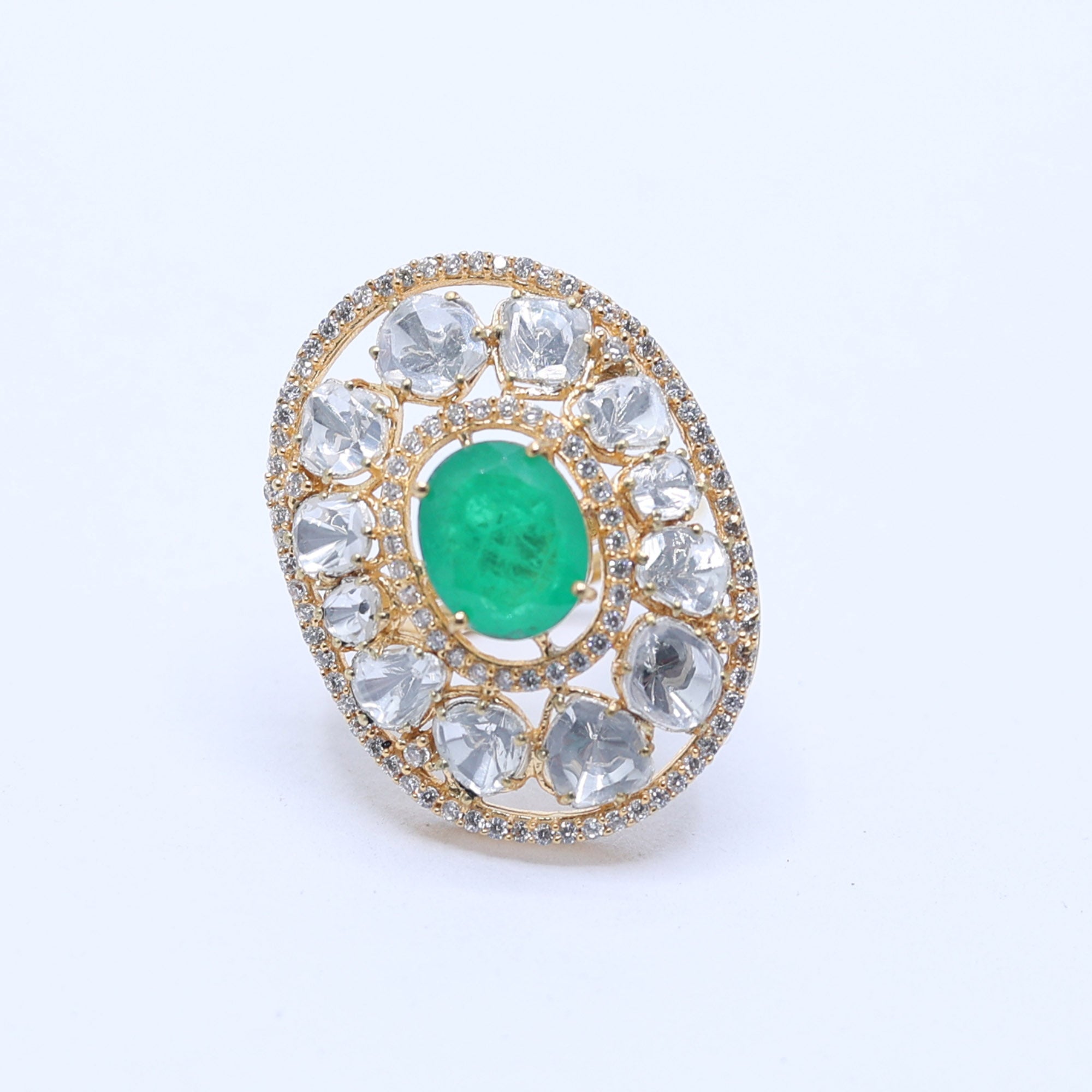 Oval Polki Emerald Cocktail Ring