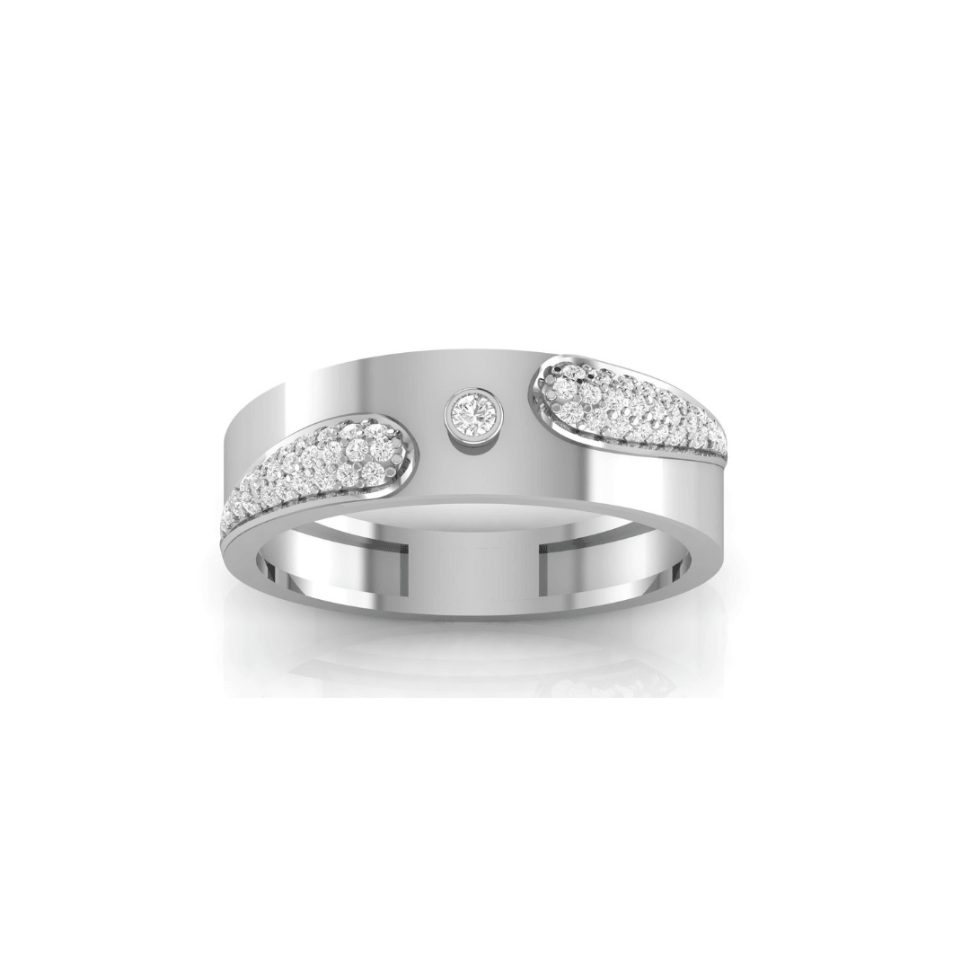 Bezel-Set Center Stone White Gold Adjustable Silver Accent Band For Couple