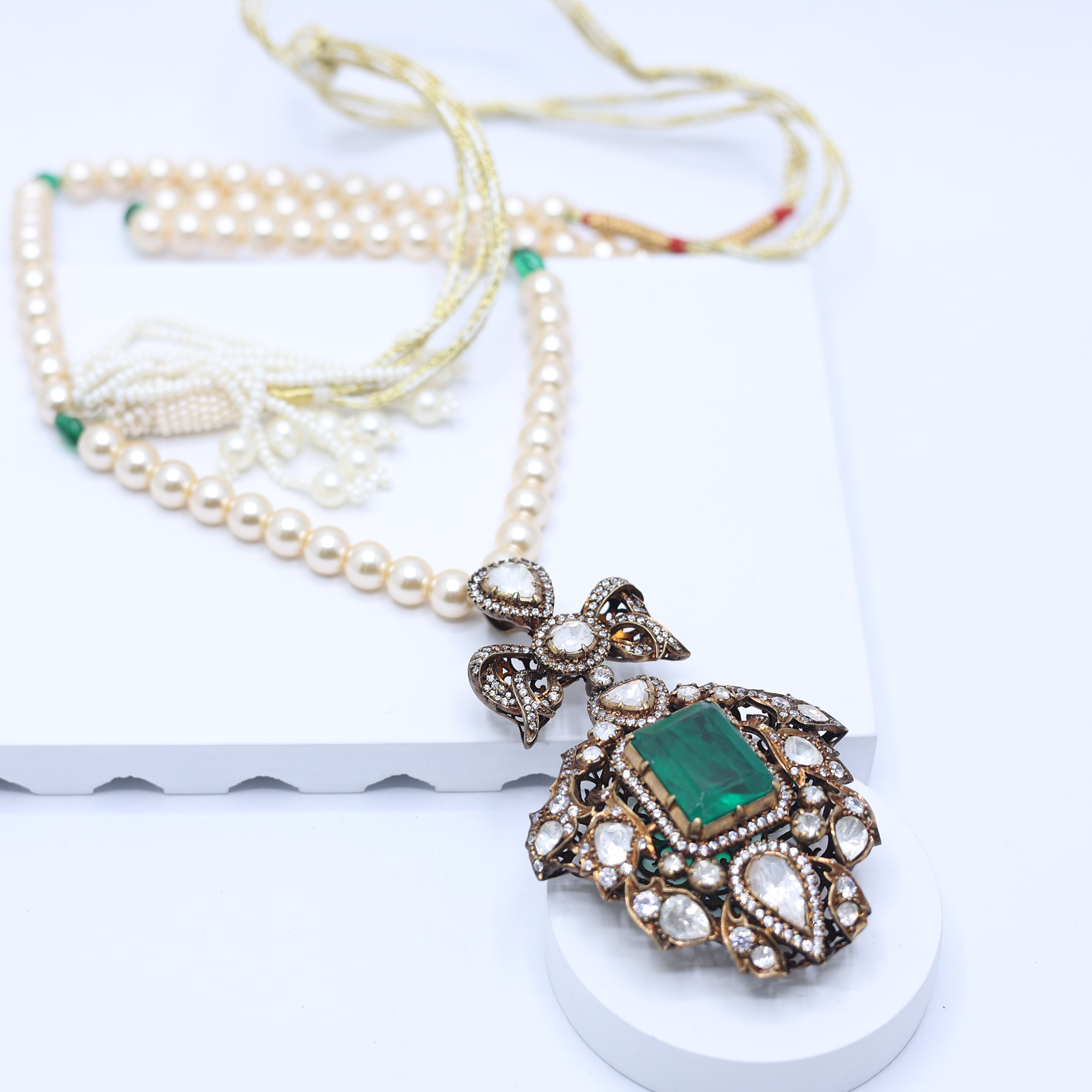 Royal Radiant Emerald Polki Necklace