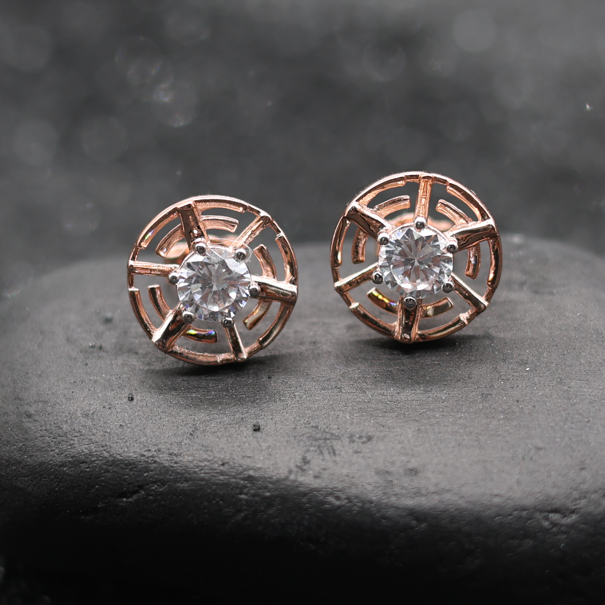 Rose Gold Adjustable Silver Geometric Round Stud Earrings For Woman