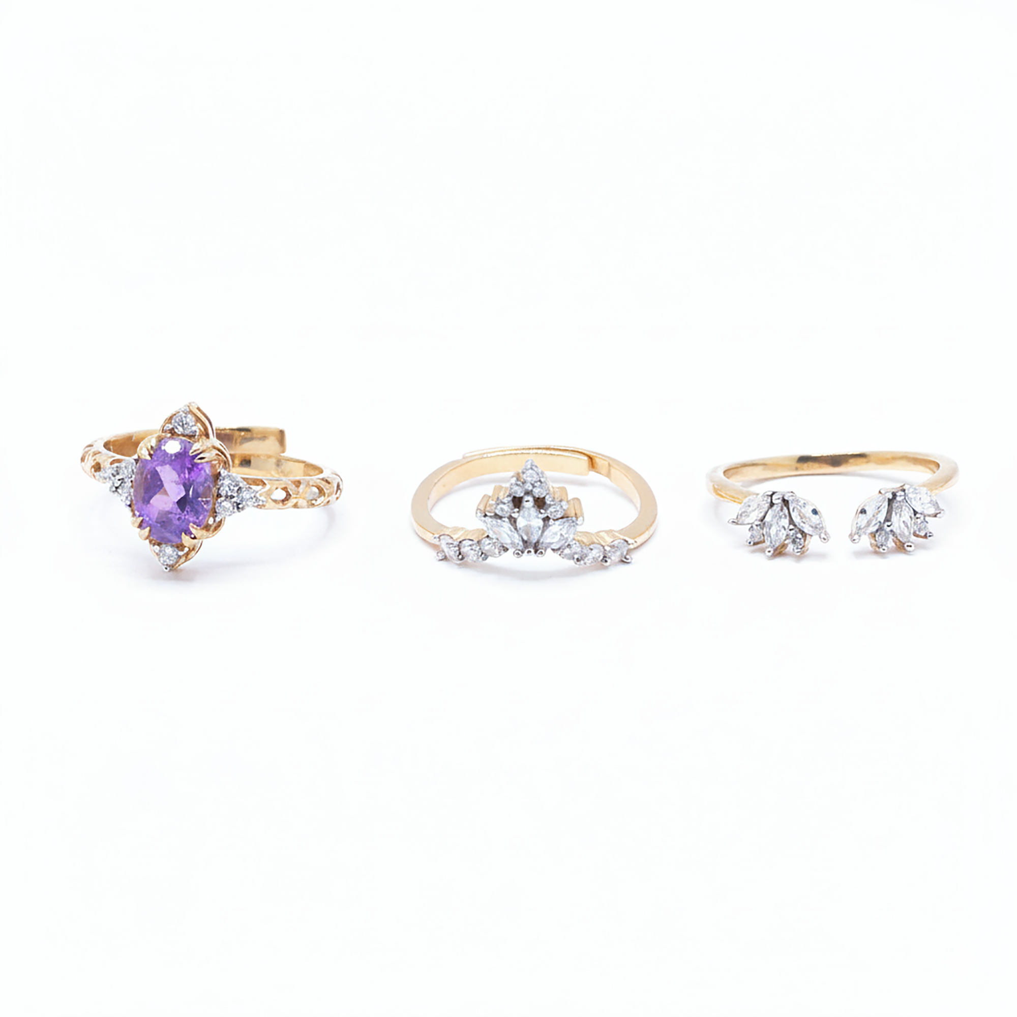 Three Piece Amethyst Ring Set