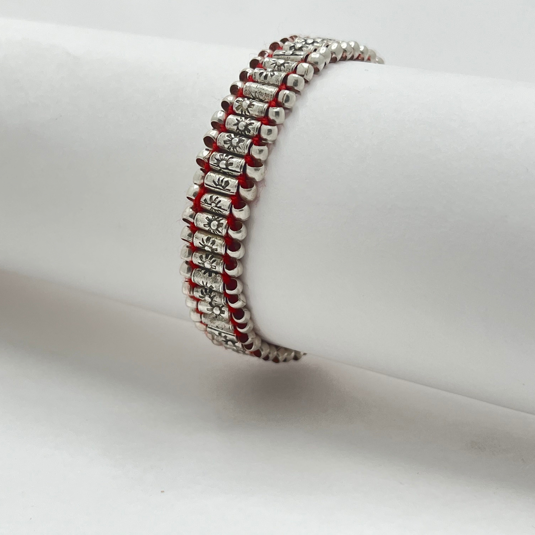 Beaded White Gold Silver Dainty Bracelet For Men