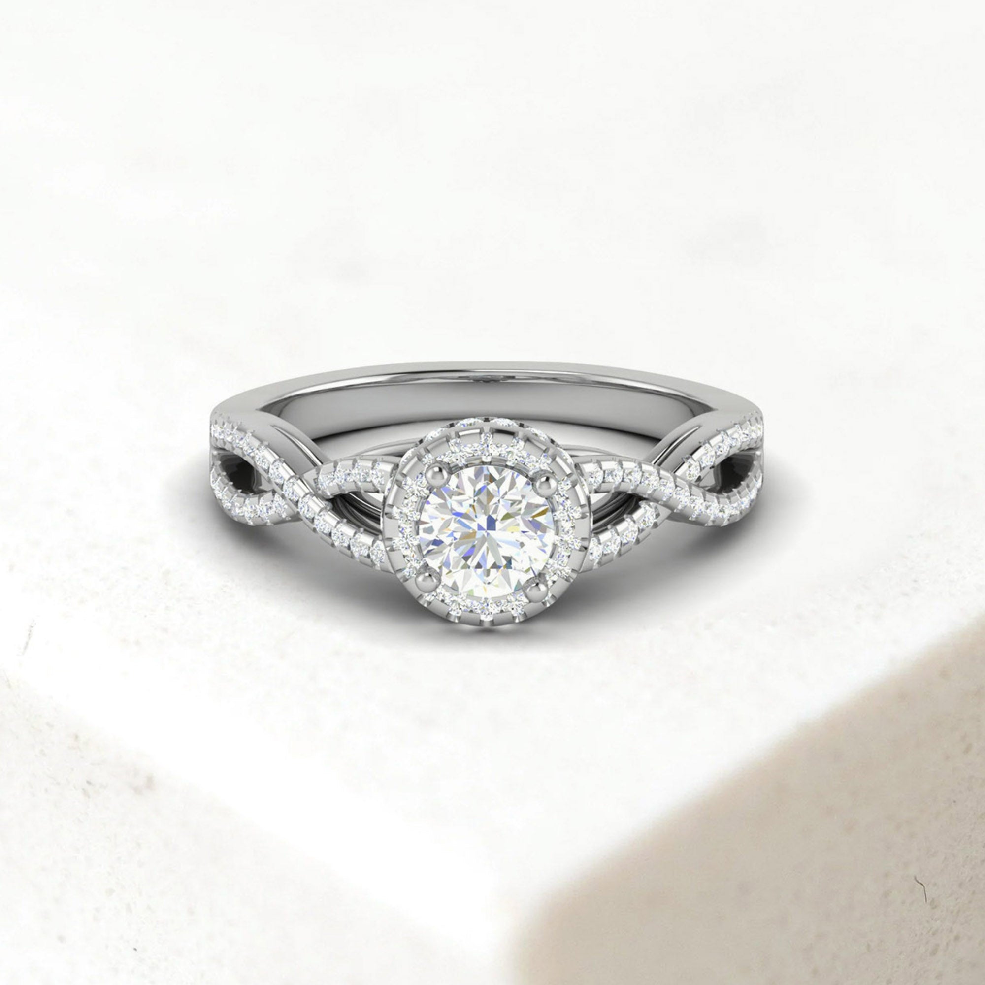 White Gold Plated Crossover Halo Ring