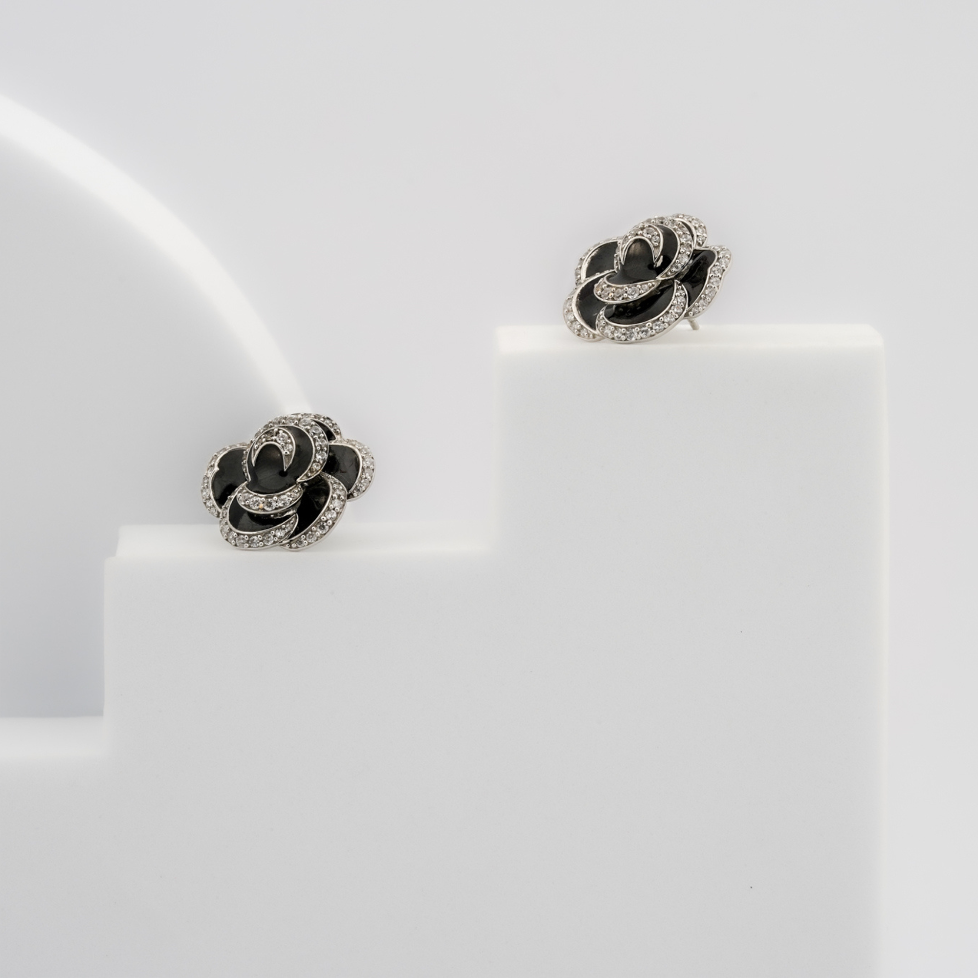 Black Enamel Rose Earrings