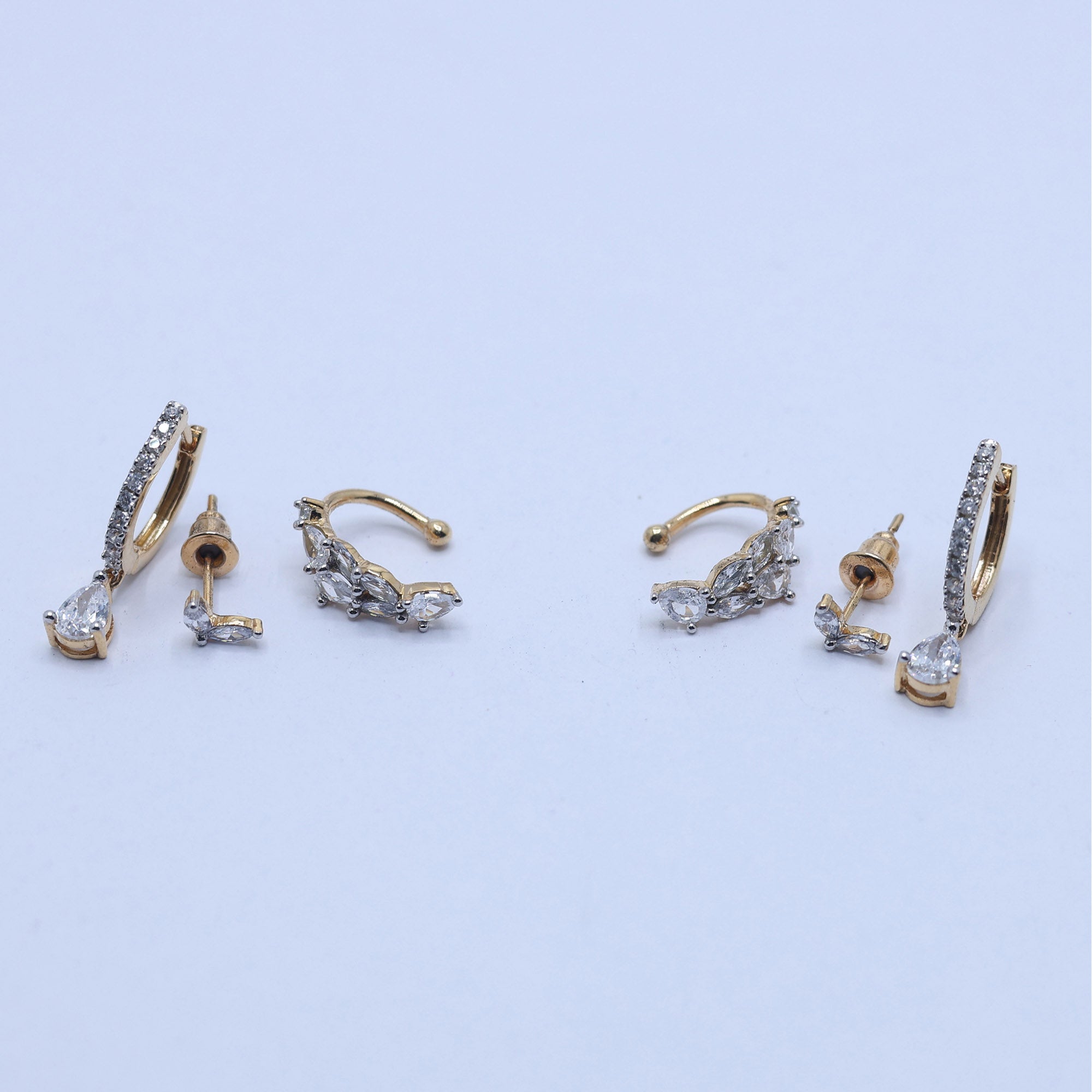 Elegant Silver 3 Pair Earrings Set