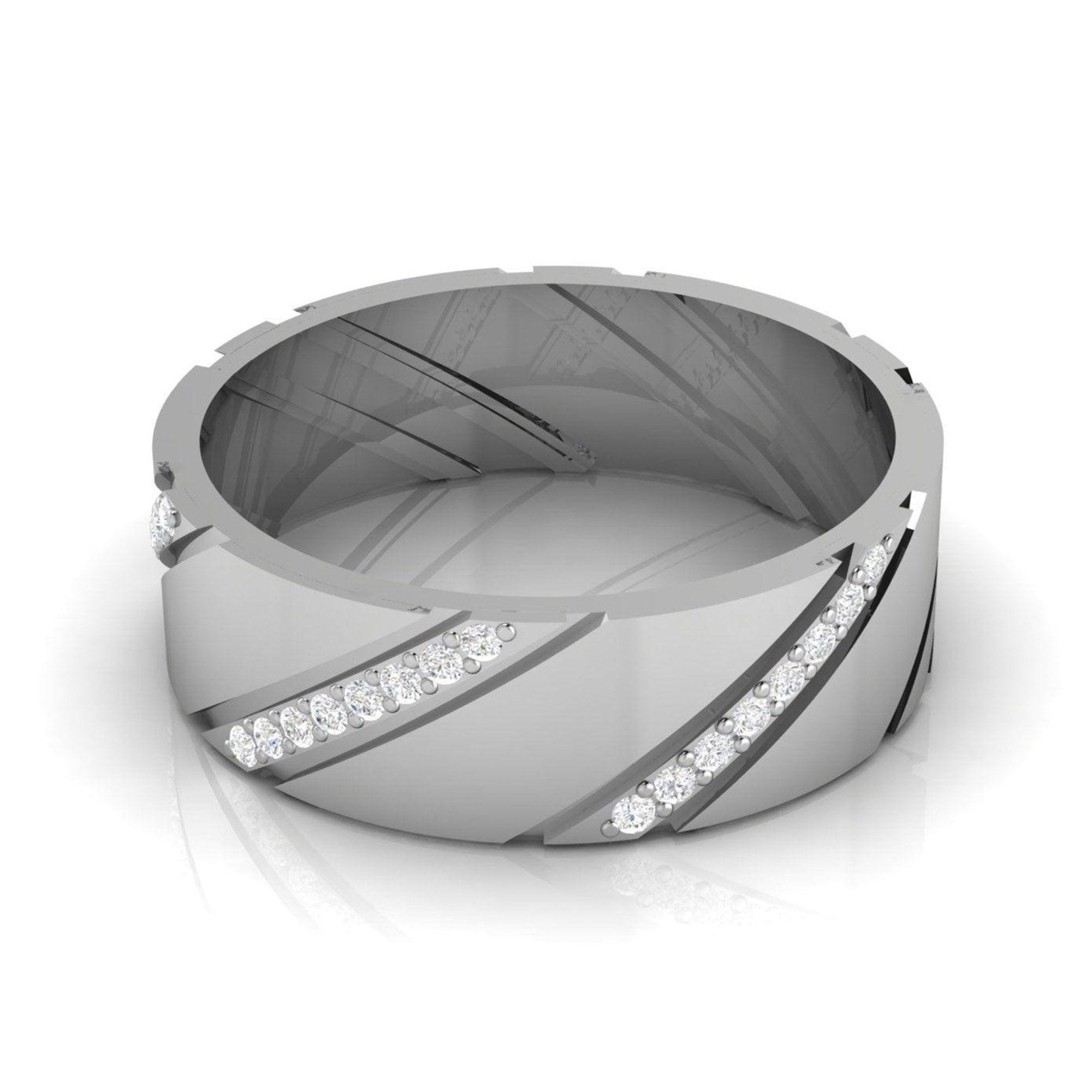 Unisex Striped Sterling Silver Band