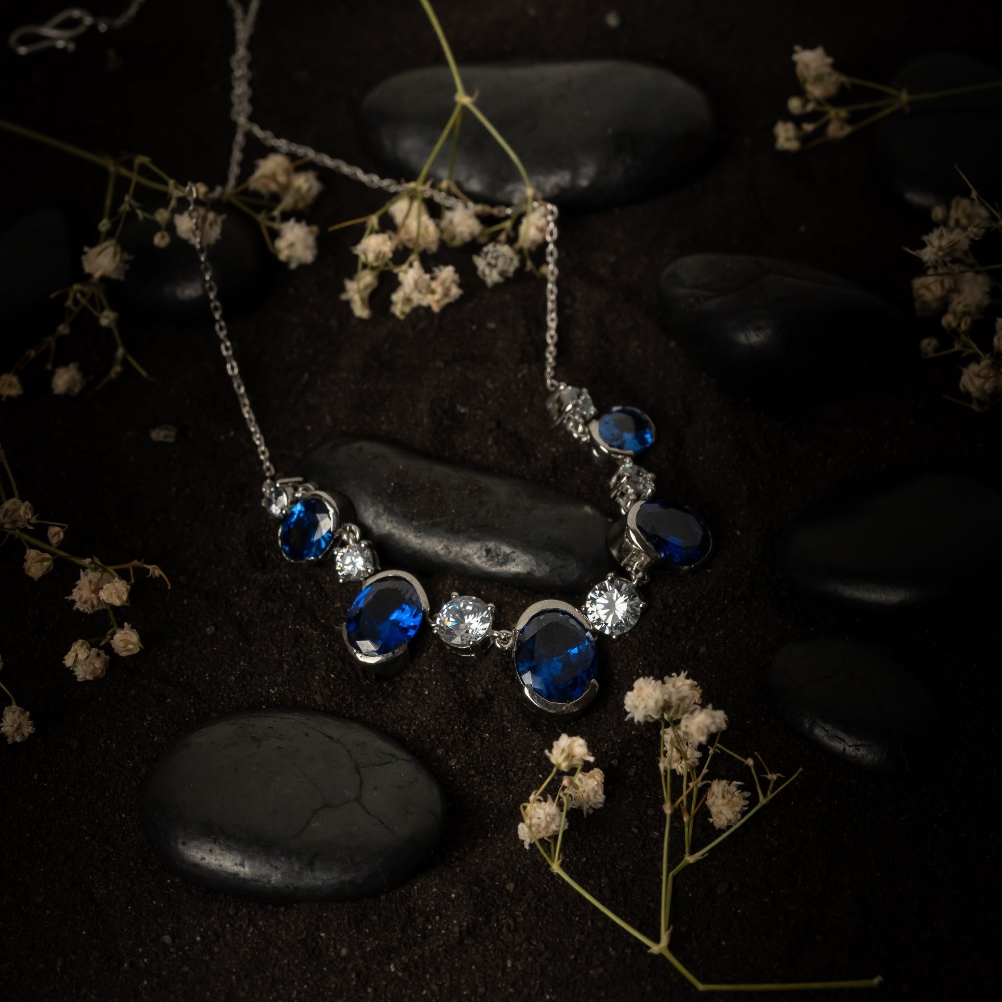 Radiant American Diamond and Sapphire Necklace
