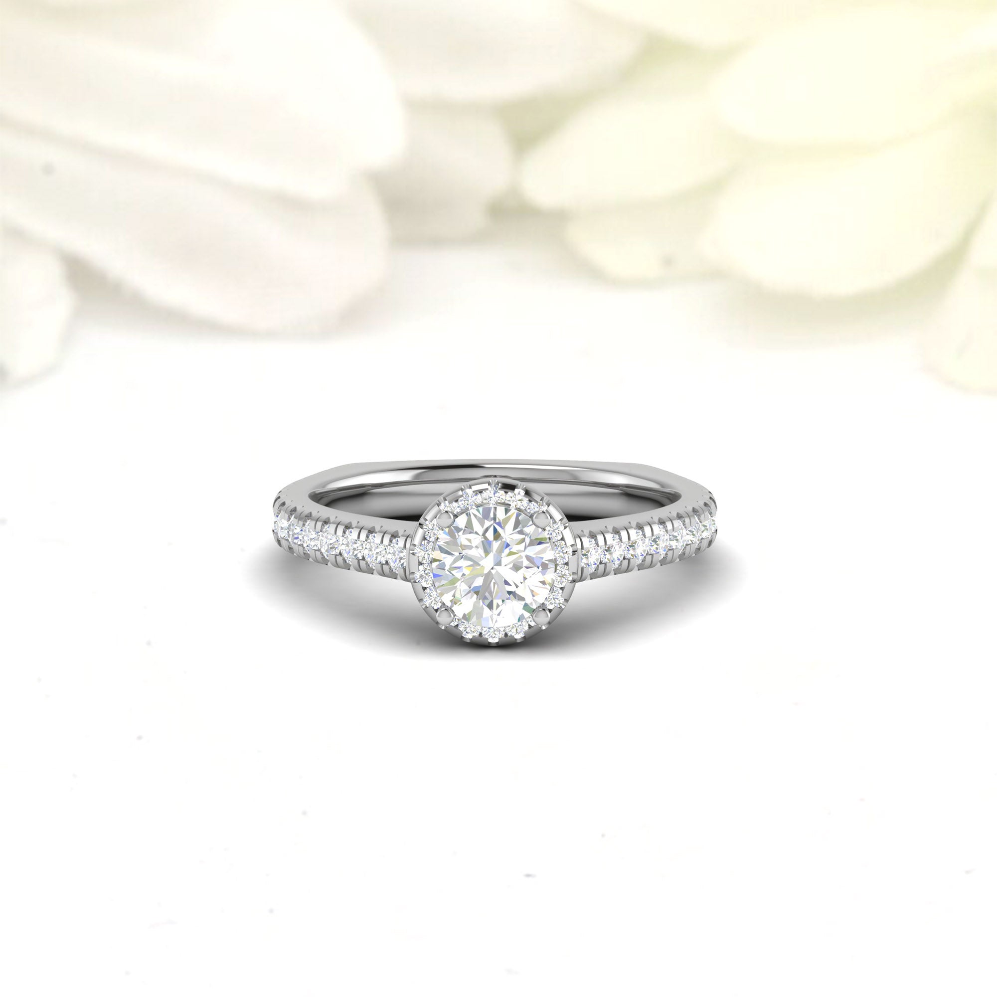 White Gold Adjustable Silver Gleaming Round Halo Pave Diamond Ring For Woman