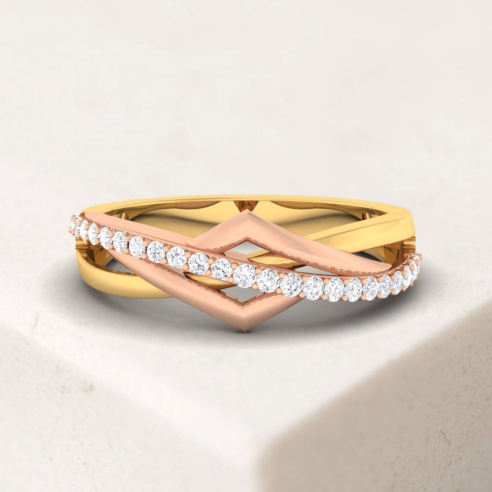 Two Tone Diamond Crossover Ring