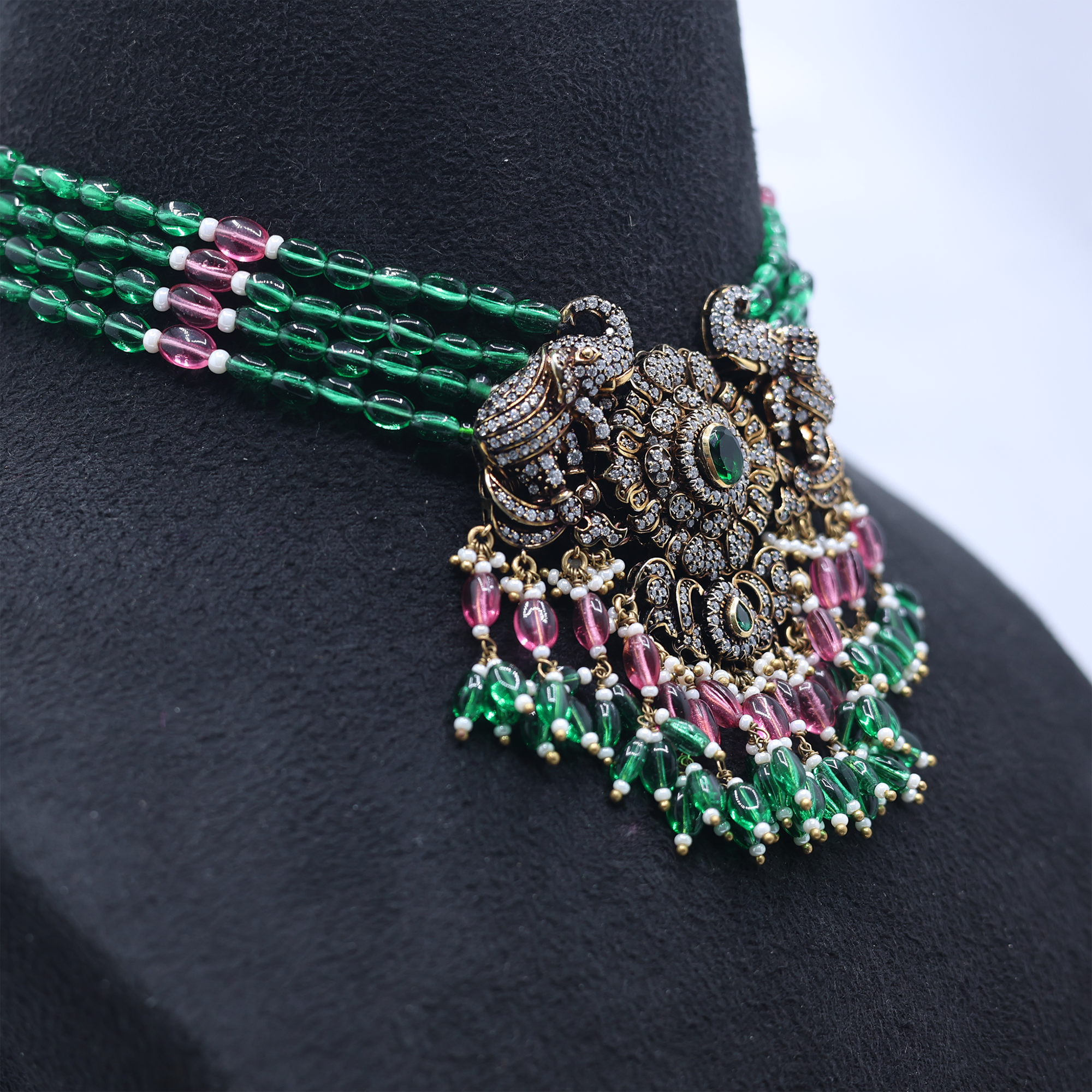 Vintage Maharani Emerald Elephant Necklace