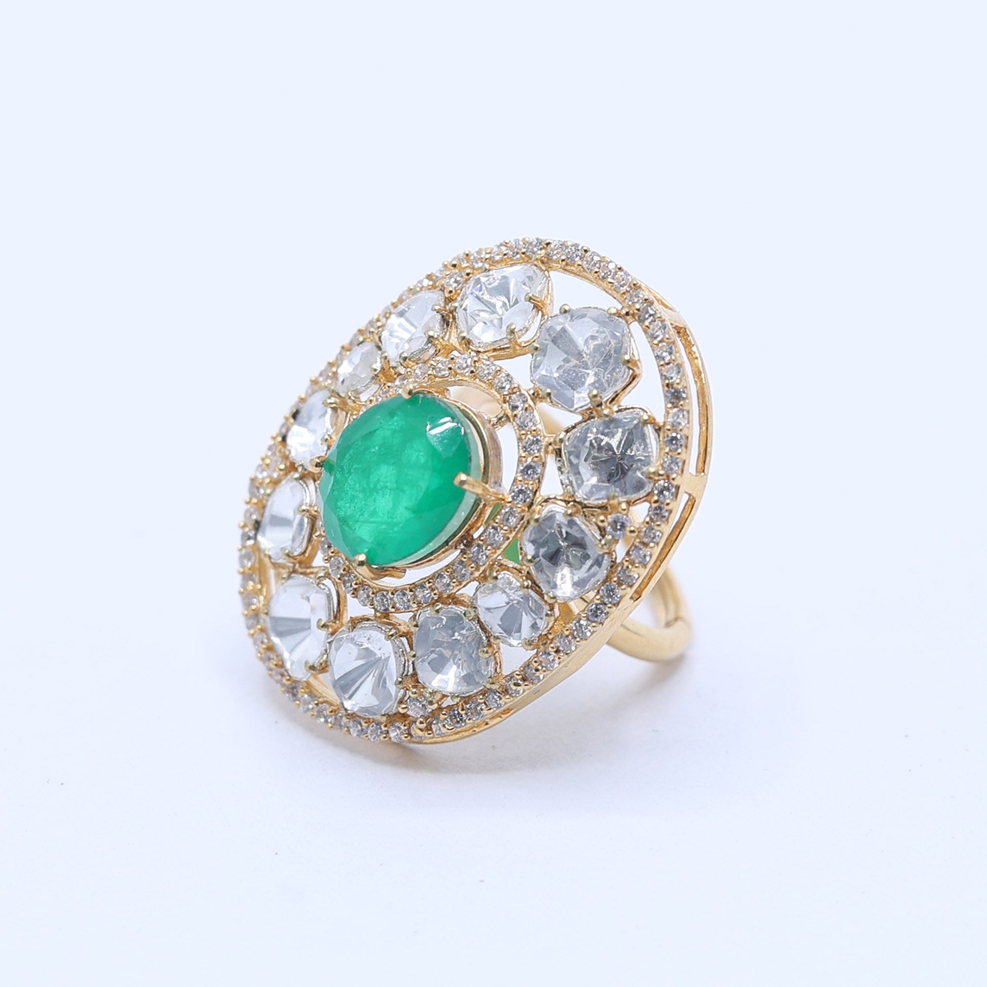 Oval Polki Emerald Cocktail Ring