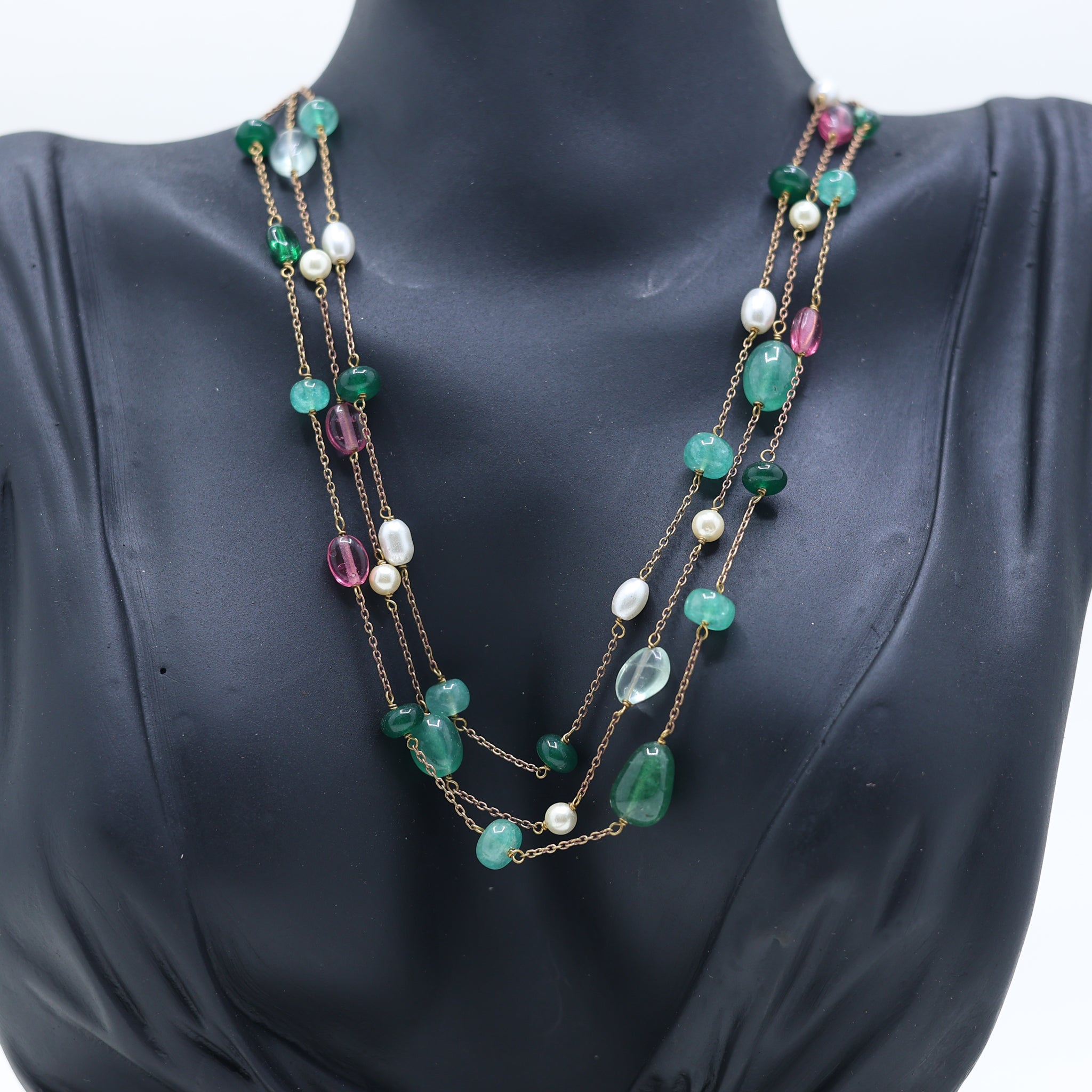 Three Layer Multi Color Beads Necklace