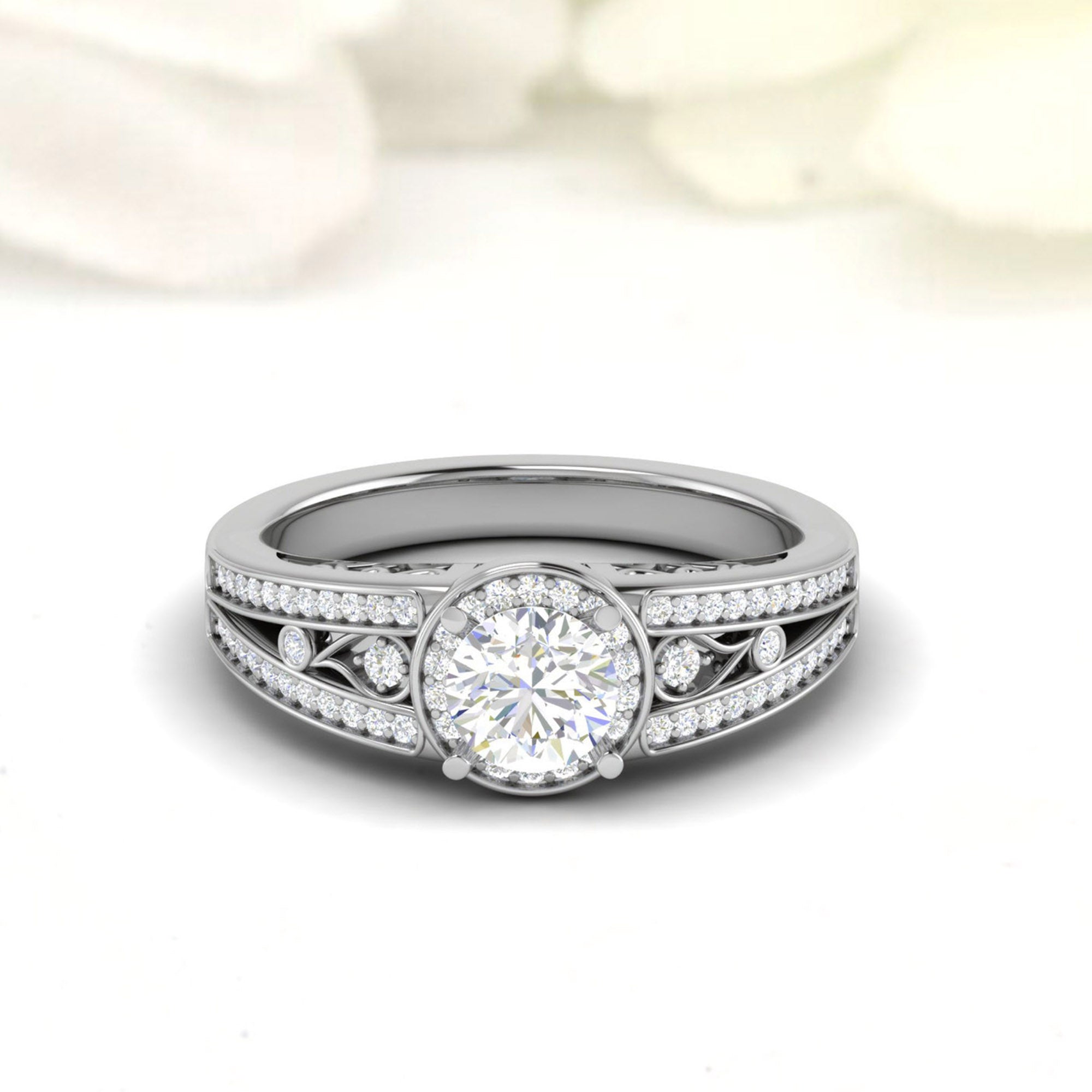 Round Diamond Halo Engagement Ring