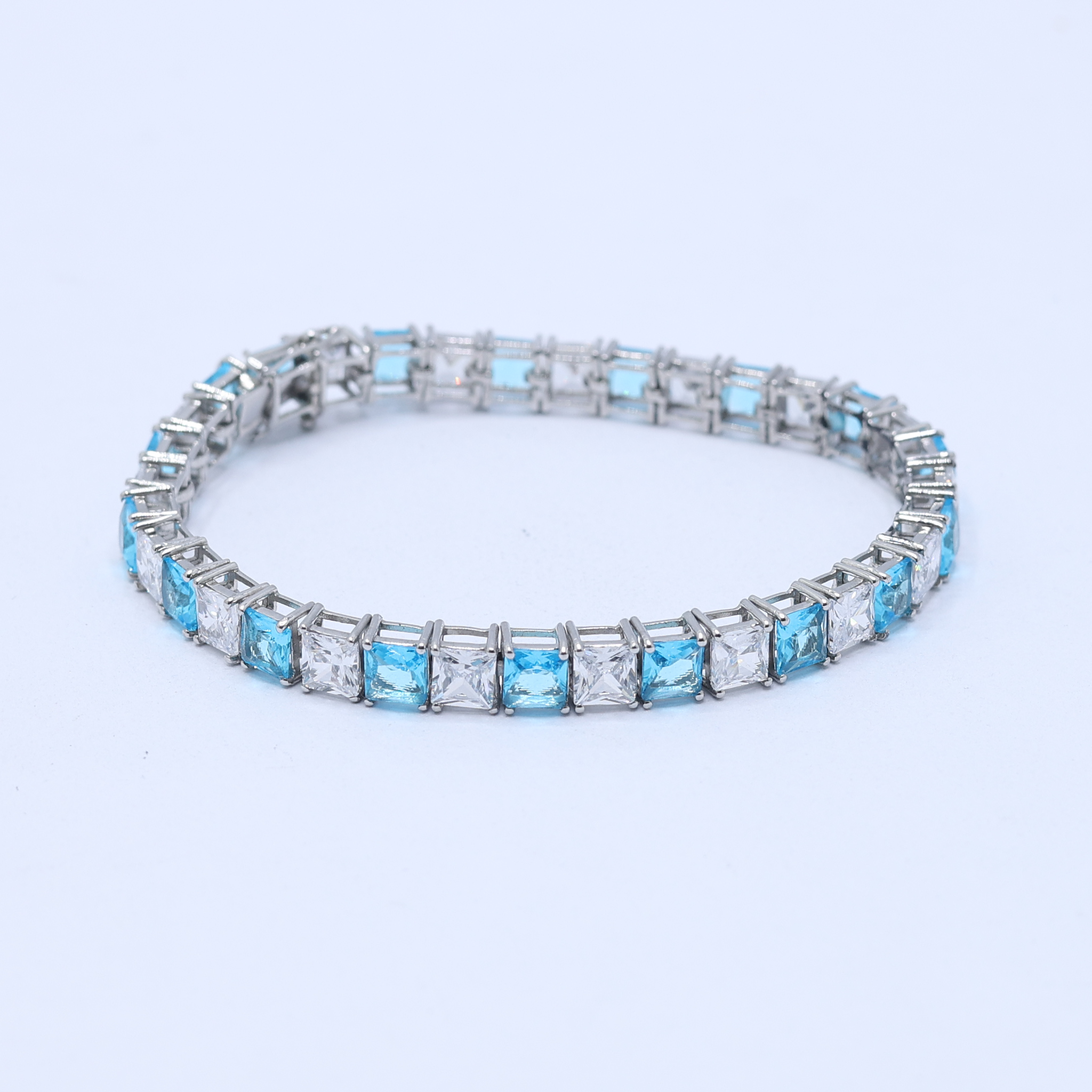 Princess Cut Tennis Aquamarine Diamond Bracelet
