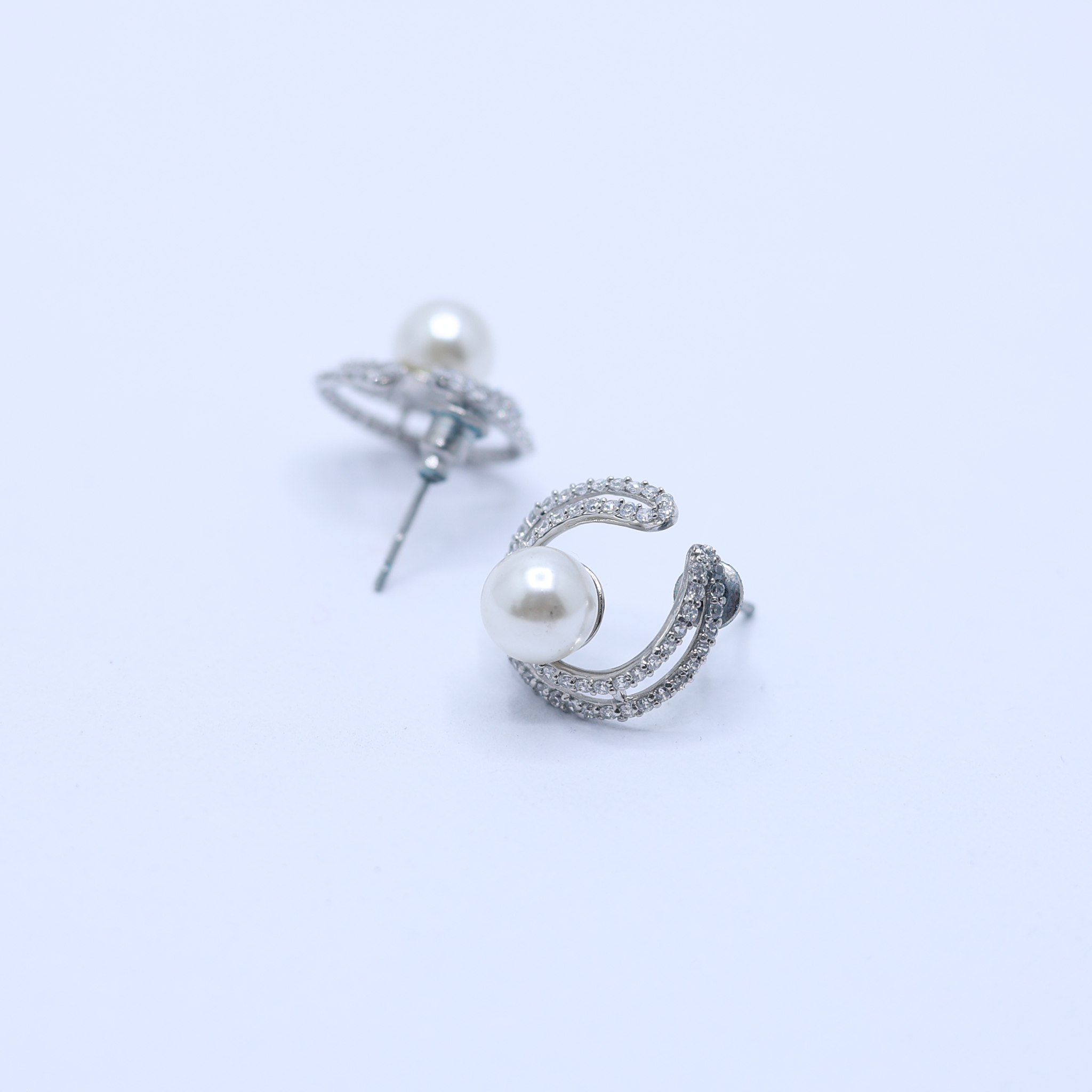 Silver Pearl Stud Earrings