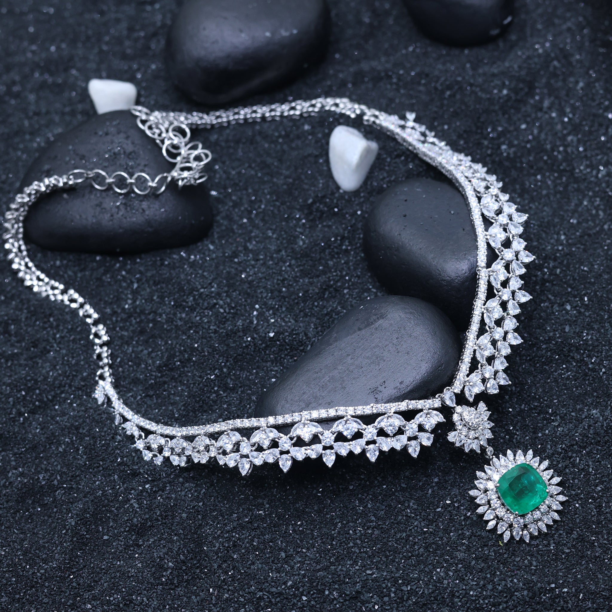 Sunburst Emerald May Birthstone Necklace