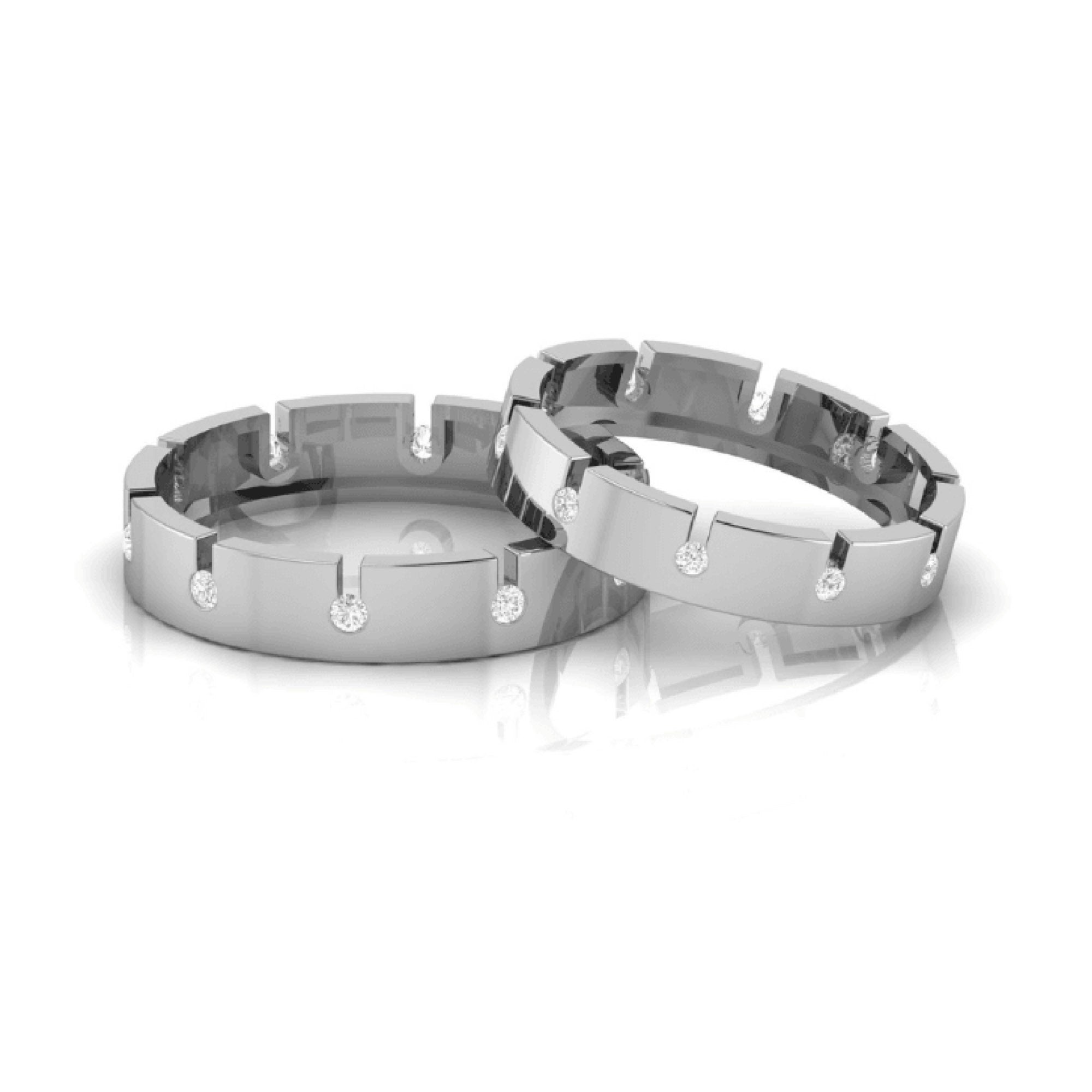 Adjustable Silver White Gold Stunning Diamond-Studded Band For Couple