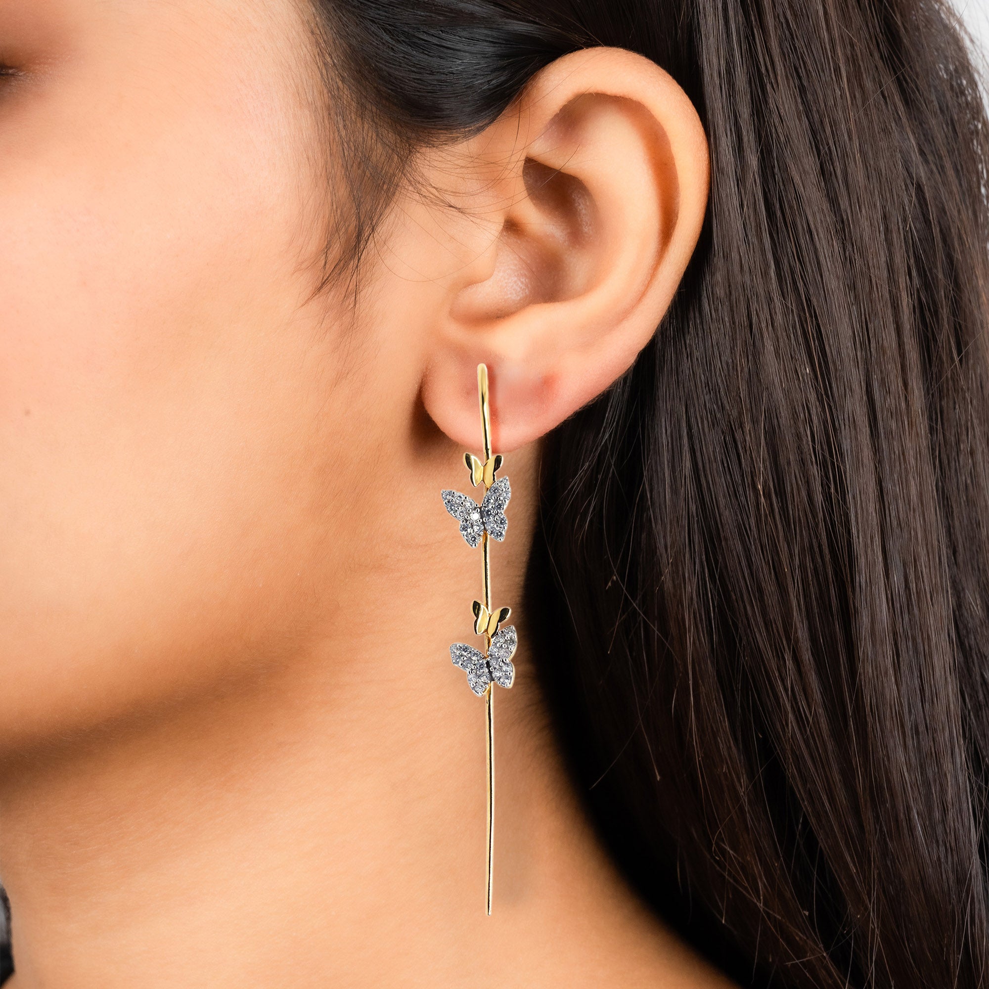 Dainty Butterfly Ear Climber Earrings