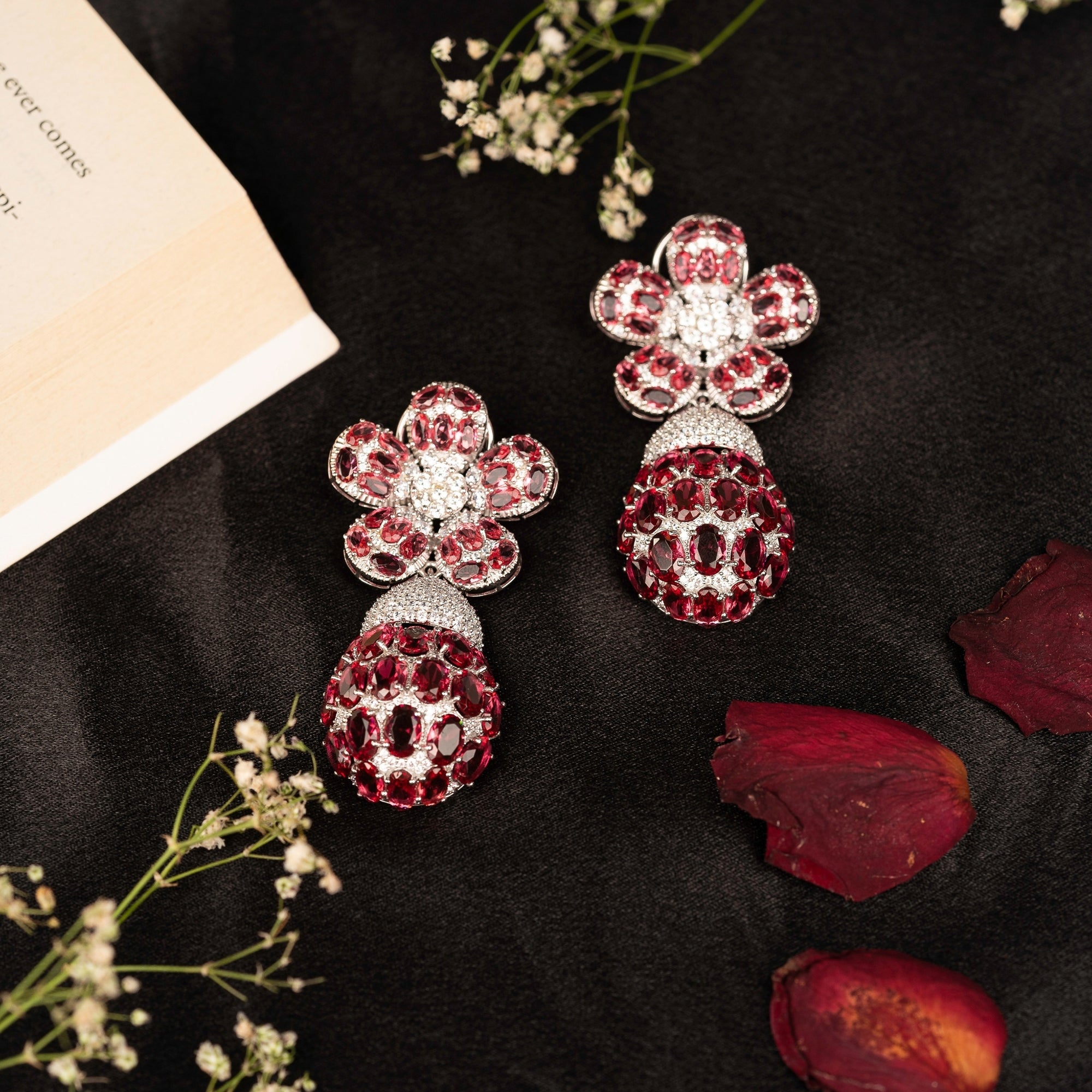 Ruby Mosaic Floral Drop Earring