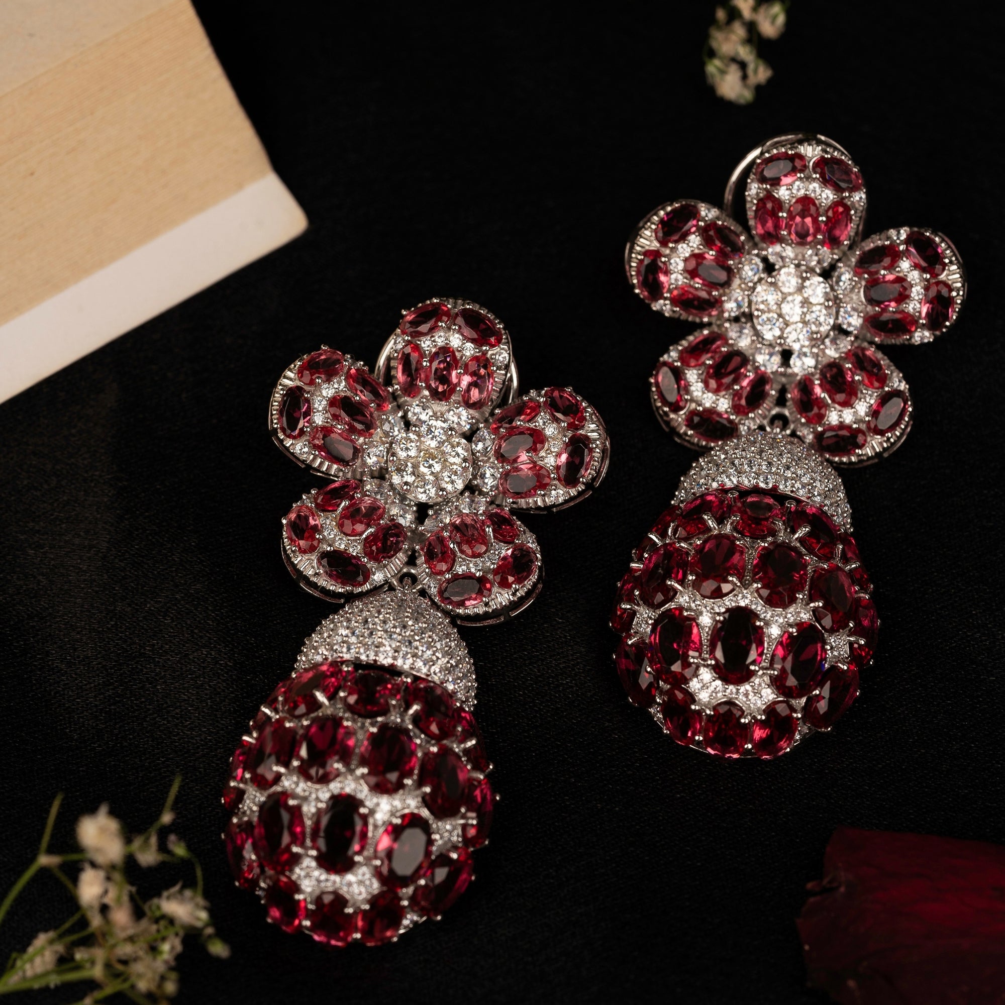 Ruby Mosaic Floral Drop Earring